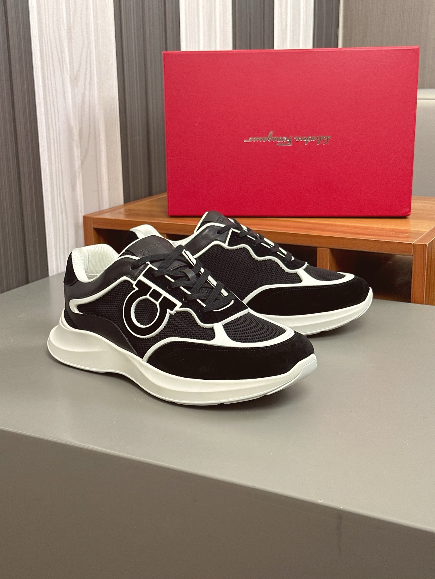 Salvatore Ferragamo Men's Leather & Mesh Low-Top Sneakers - Black/White 5 i1743323570994 5870 0 3