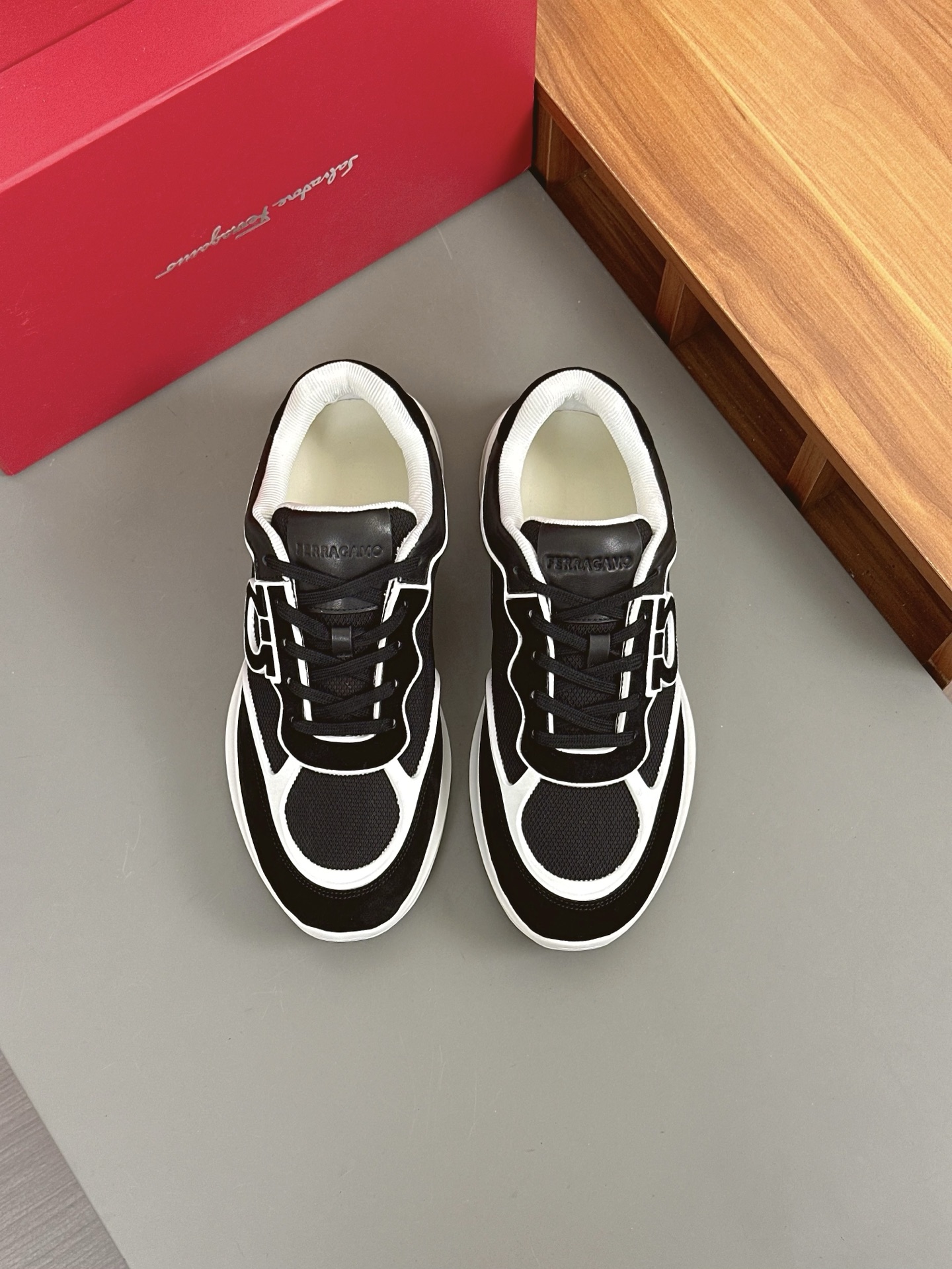 Salvatore Ferragamo Men's Leather & Mesh Low-Top Sneakers - Black/White 1 Salvatore Ferragamo Men's Leather & Mesh Low-Top Sneakers - Black/White