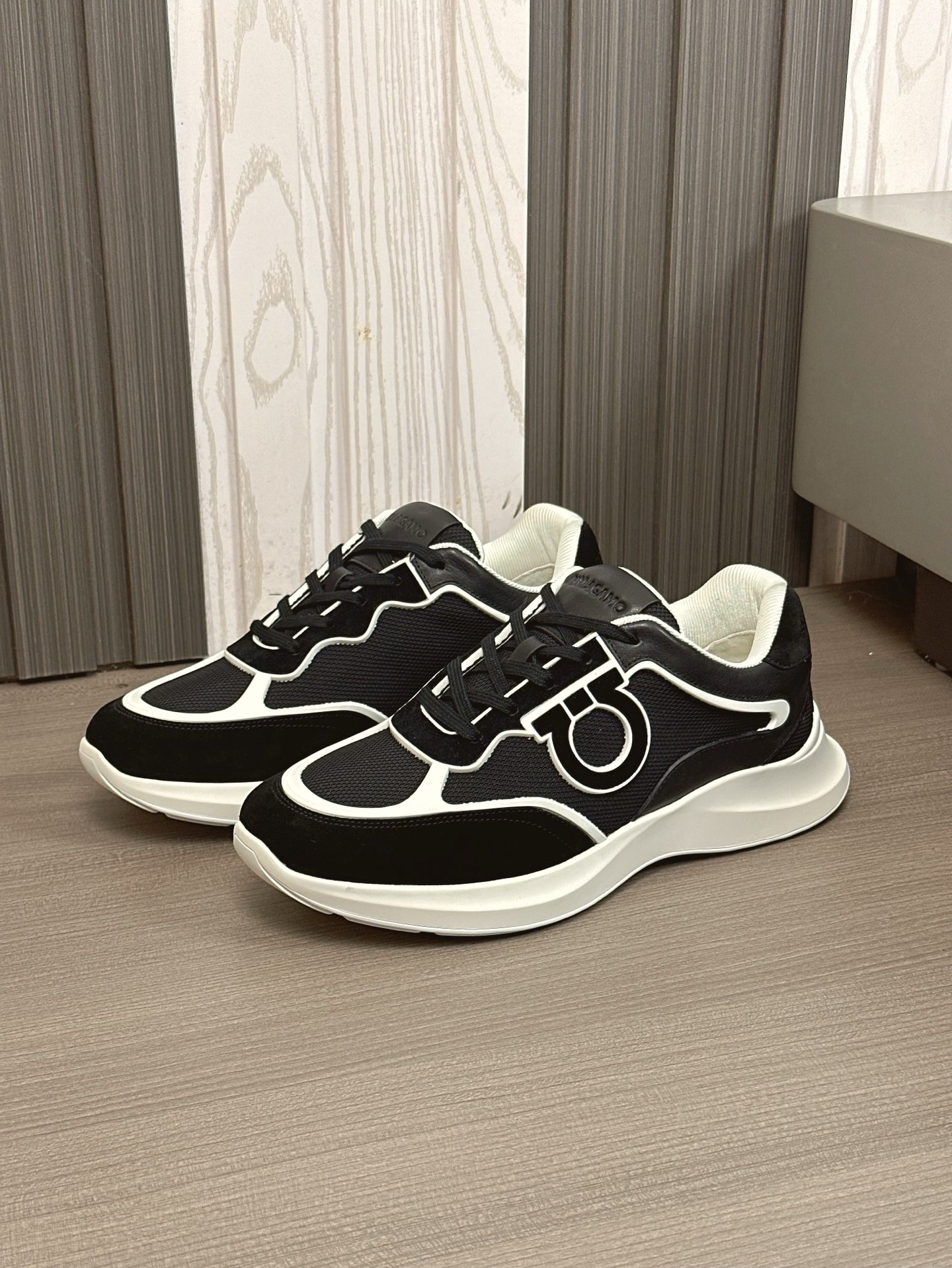 Salvatore Ferragamo Men's Leather & Mesh Low-Top Sneakers - Black/White 7 i1743323572342 9931 0 5