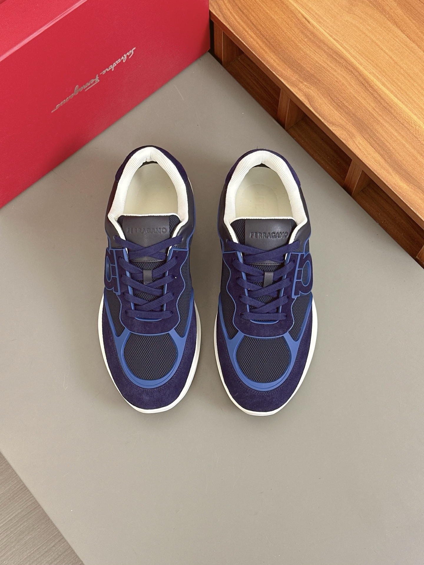 Salvatore Ferragamo Men's Leather and Mesh Low-Top Sneakers - Blue 2 i1743323580502 613 0 0