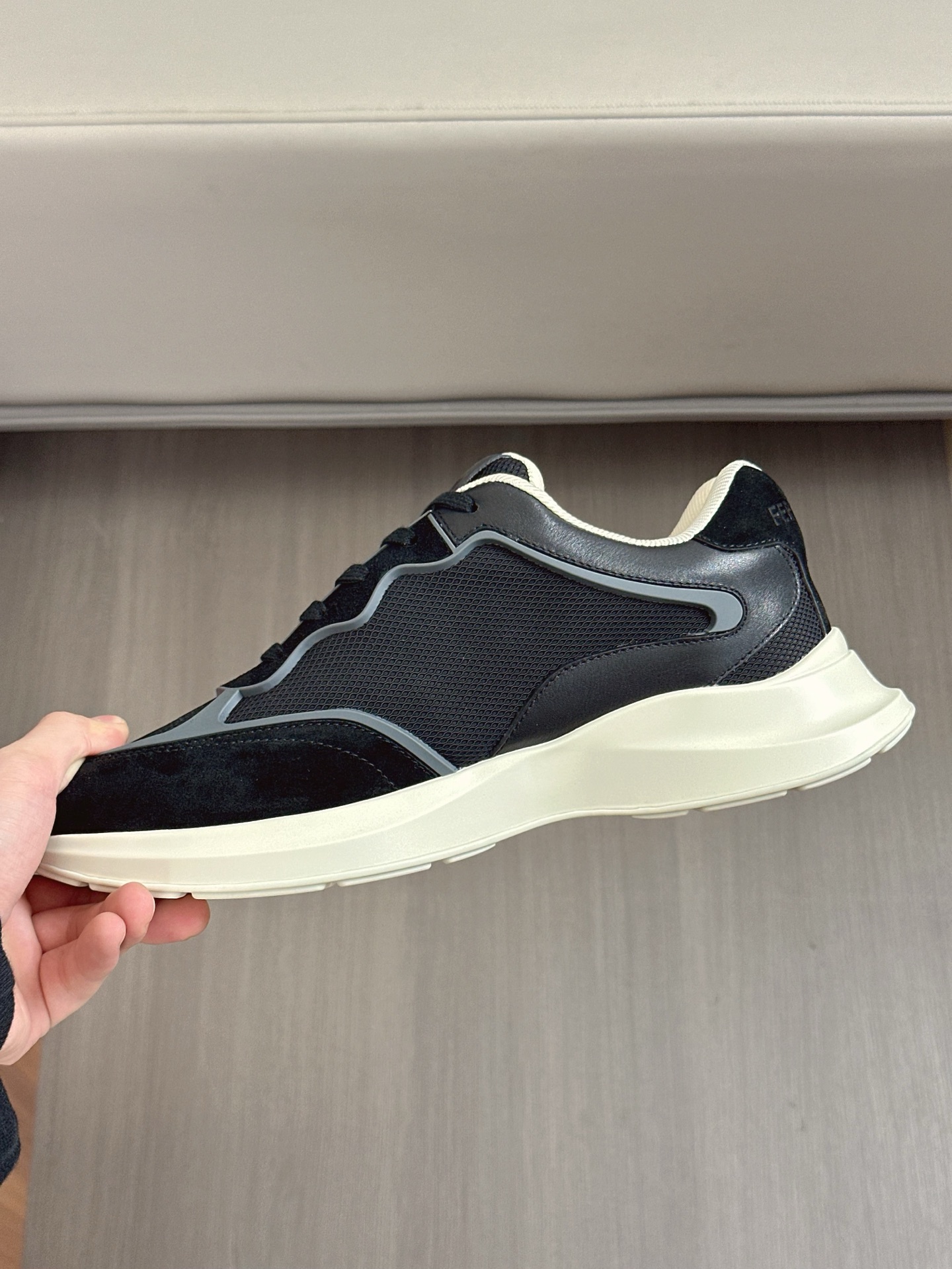 Ferragamo Men's Black Leather and Mesh Low-Top Sneakers 8 i1743323589805 4302 0 6