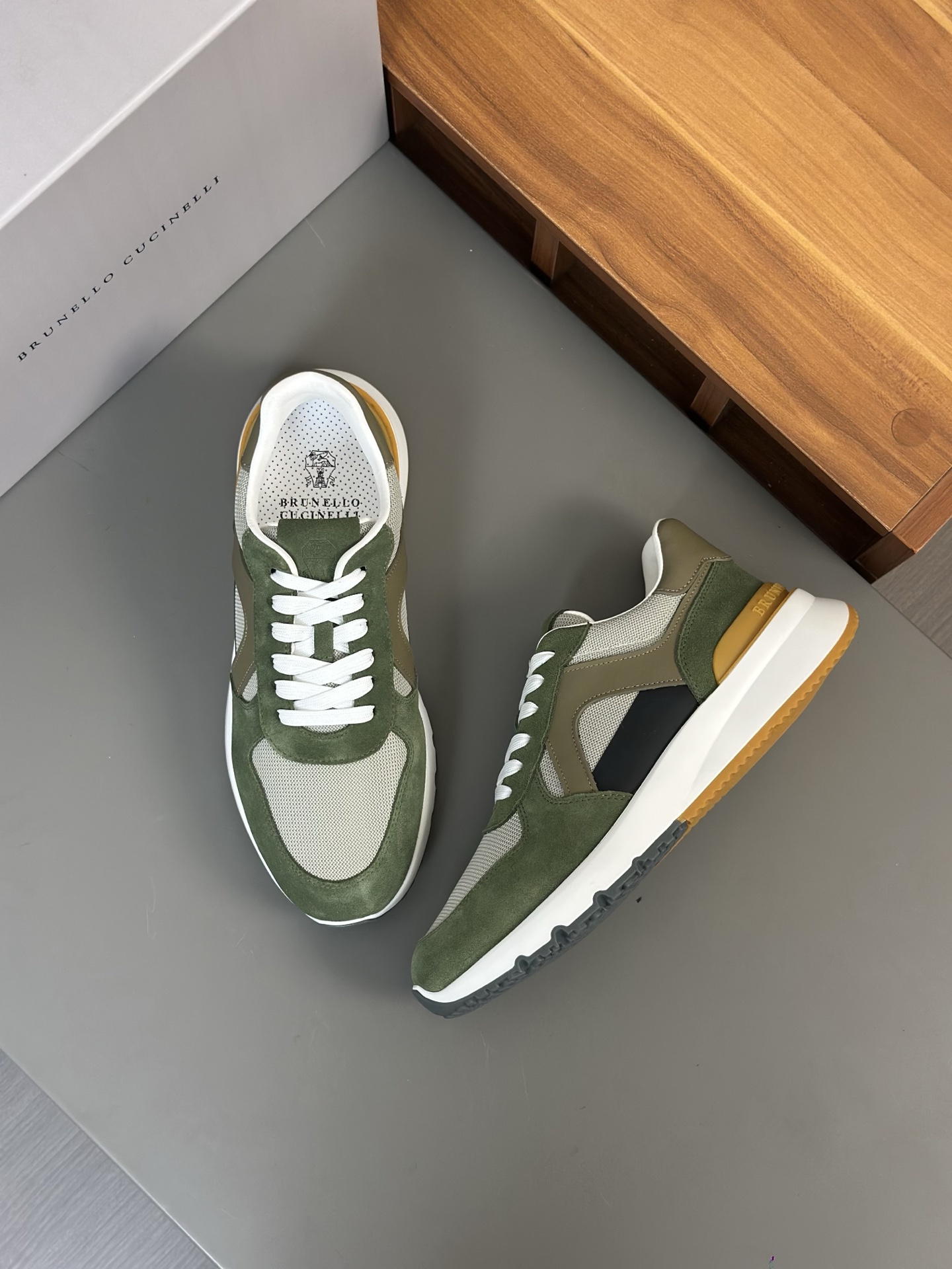 Brunello Cucinelli Suede and Leather Sneakers for Men, Olive Green 3 i1743404857946 8316 0 1