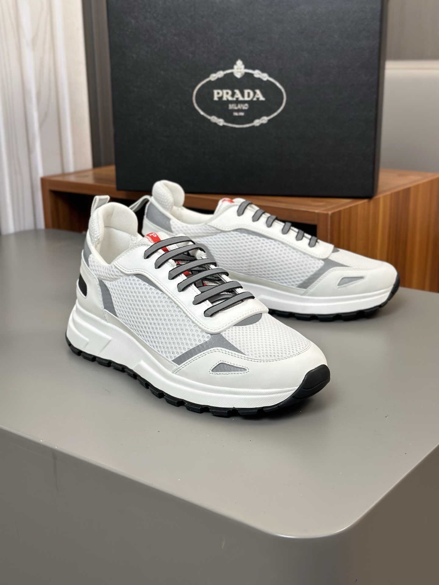 Prada Men's Leather And Mesh Sneakers, White, Sizes 39-44 4 i1743405804626 9743 0 2