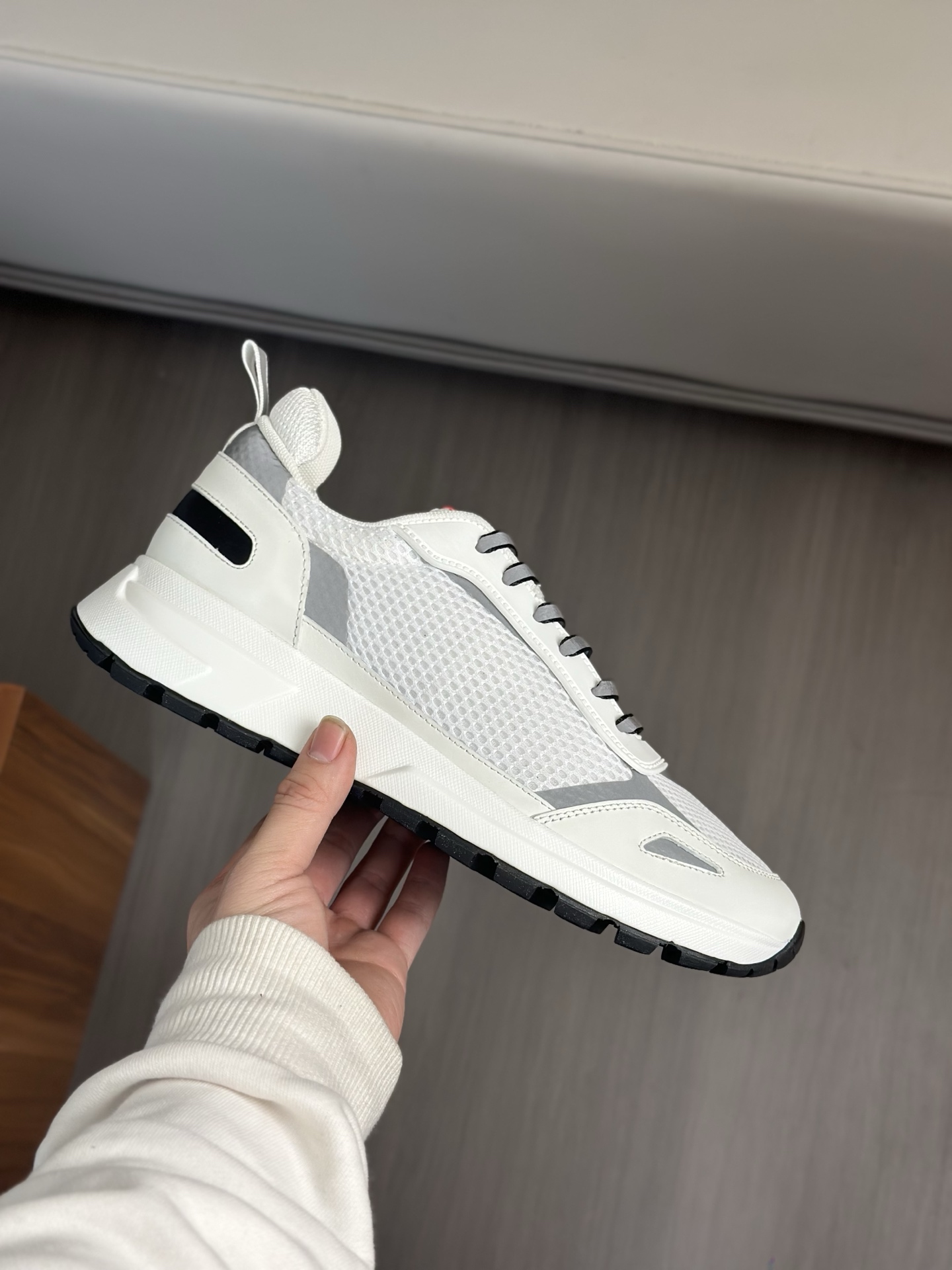 Prada Men's Leather And Mesh Sneakers, White, Sizes 39-44 6 i1743405804635 68 0 4