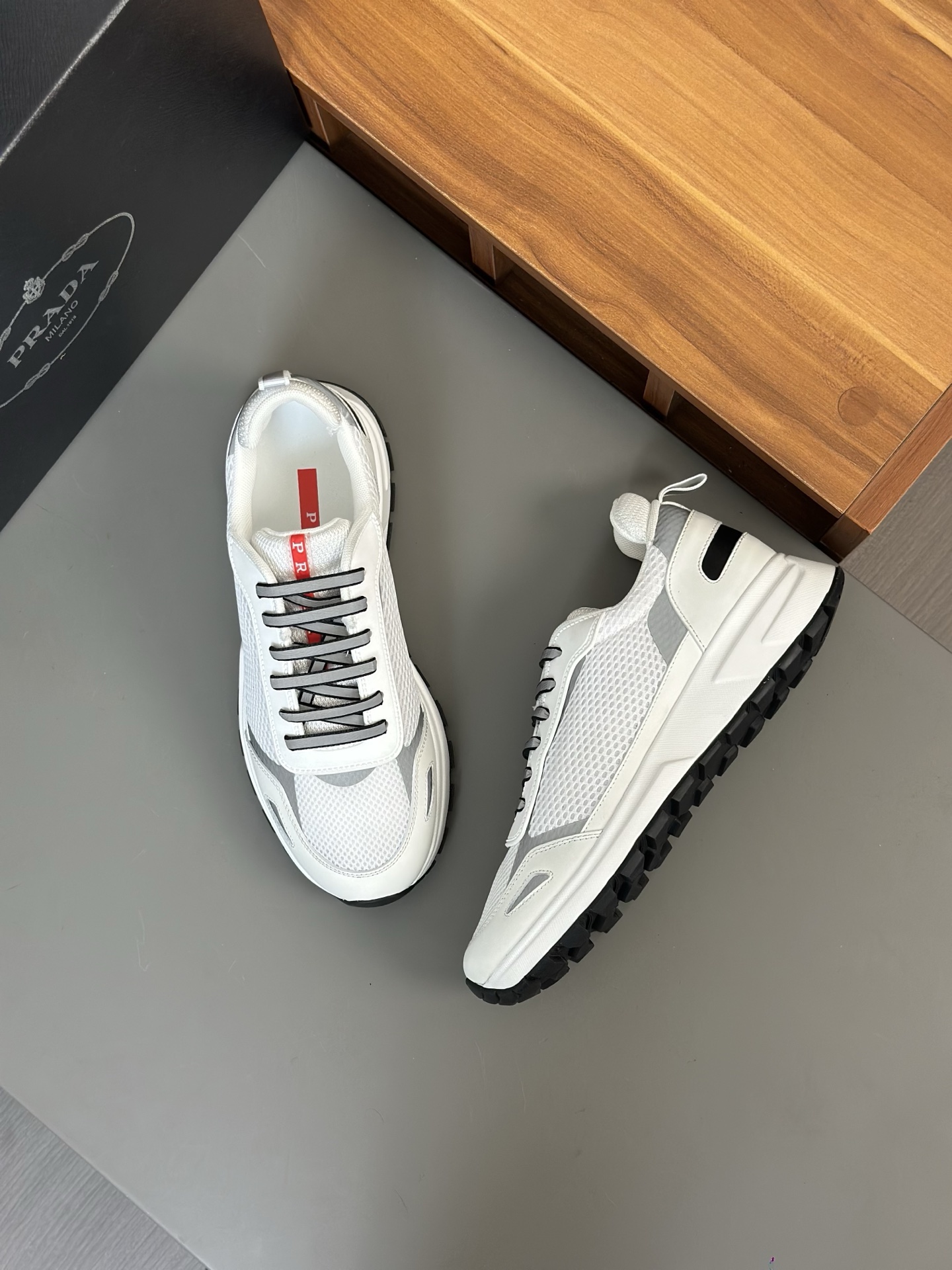 Prada Men's Leather And Mesh Sneakers, White, Sizes 39-44 3 i1743405805207 161 0 1