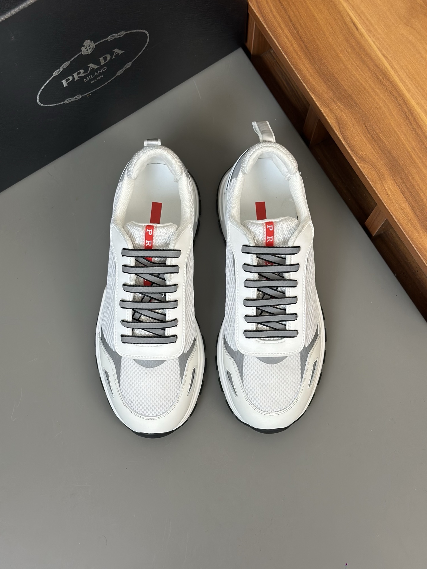 Prada Men's Leather And Mesh Sneakers, White, Sizes 39-44