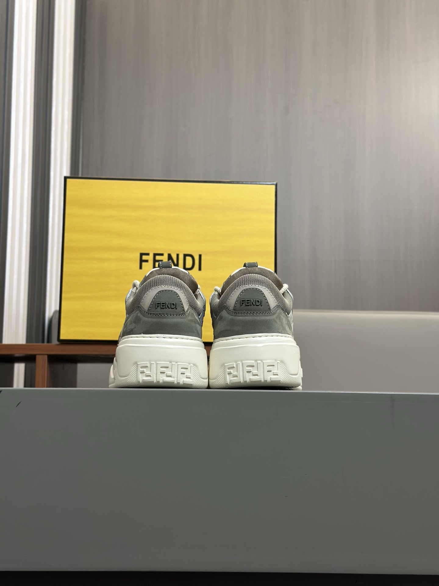 Fendi Men's Nappa & Leather Sneakers with Embossed Logo, Gray/White 9 i1743407918755 8353 0 7