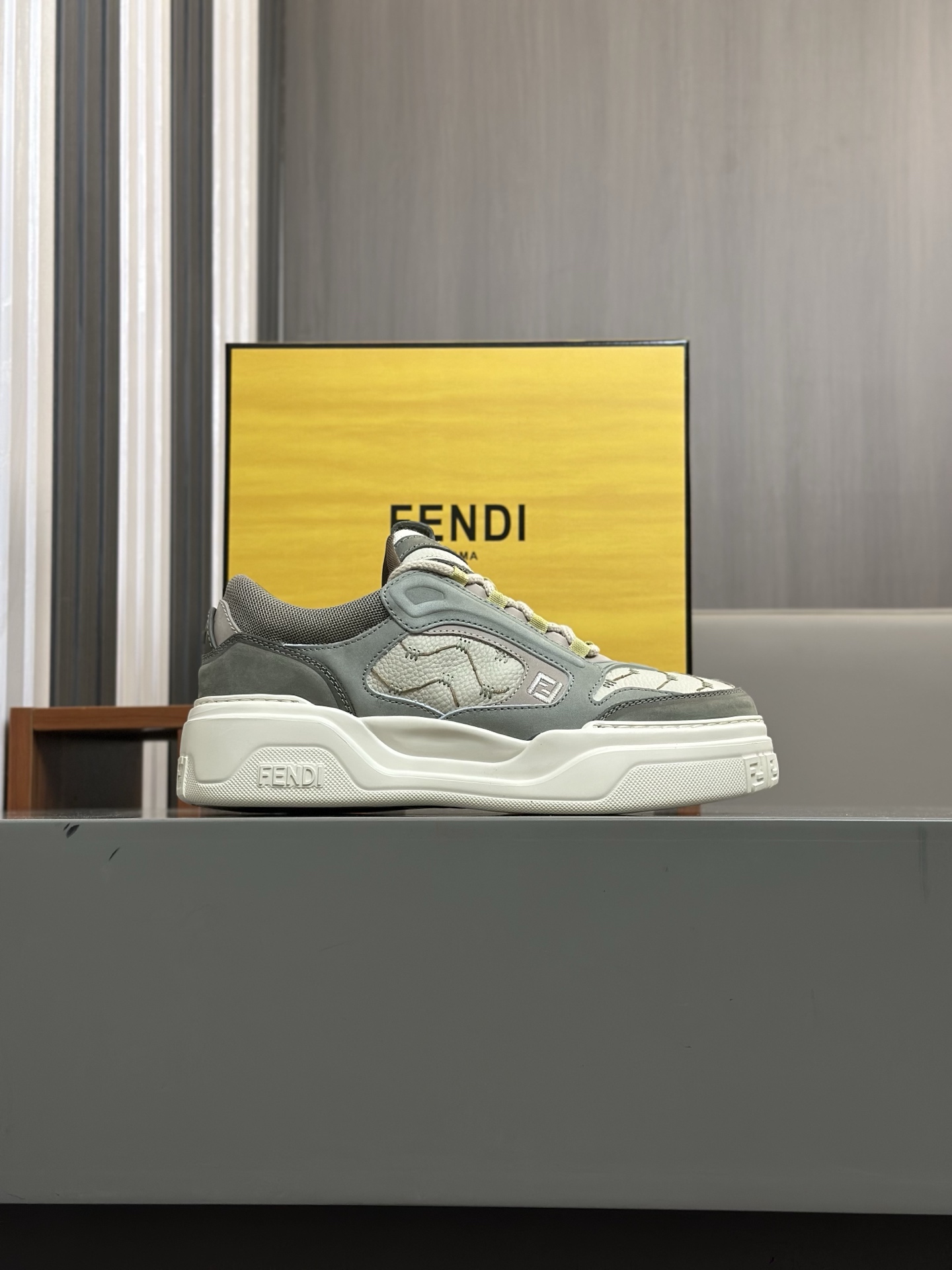 Fendi Men's Nappa & Leather Sneakers with Embossed Logo, Gray/White 4 i1743407918786 2915 0 2