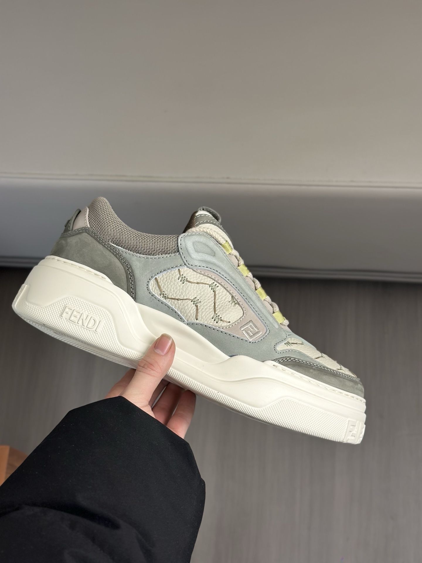 Fendi Men's Nappa & Leather Sneakers with Embossed Logo, Gray/White 6 i1743407920232 8754 0 4