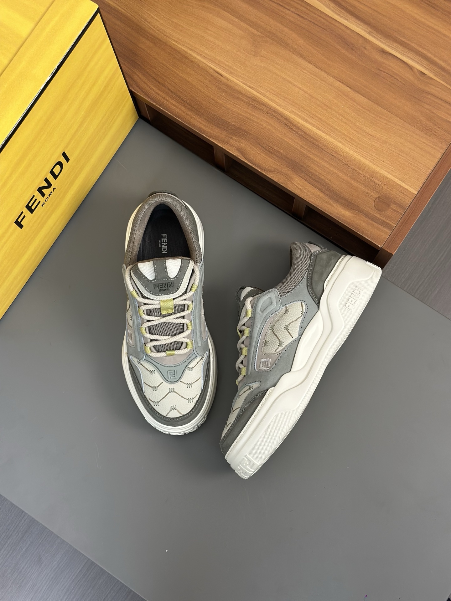 Fendi Men's Nappa & Leather Sneakers with Embossed Logo, Gray/White 3 i1743407920256 3995 0 1