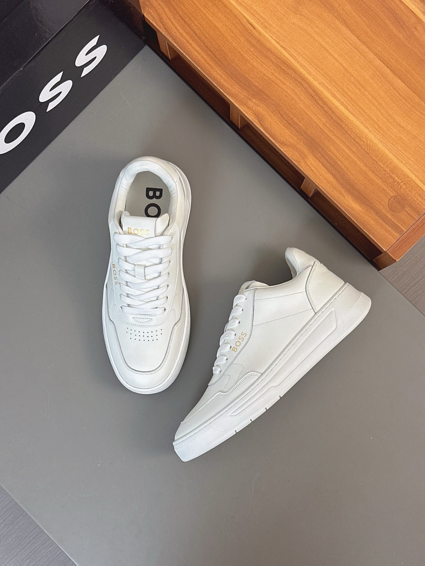 Boss zapatillas de deporte casuales de los hombres, molde abierto original, tela de piel importada, 