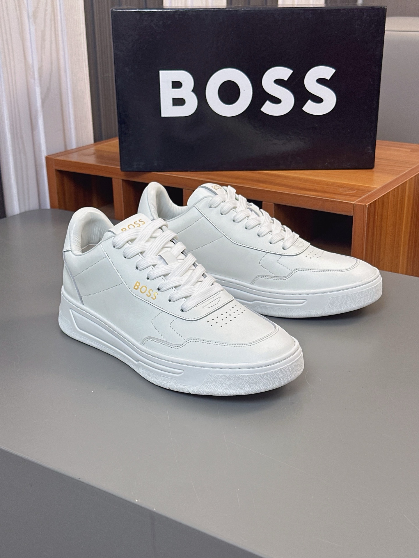 Boss zapatillas de deporte casuales de los hombres, molde abierto original, tela de piel importada, 