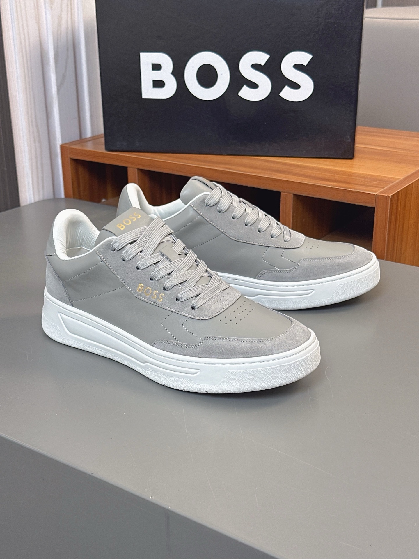 Boss zapatillas de deporte casuales de los hombres, molde abierto original, tela de piel importada, 