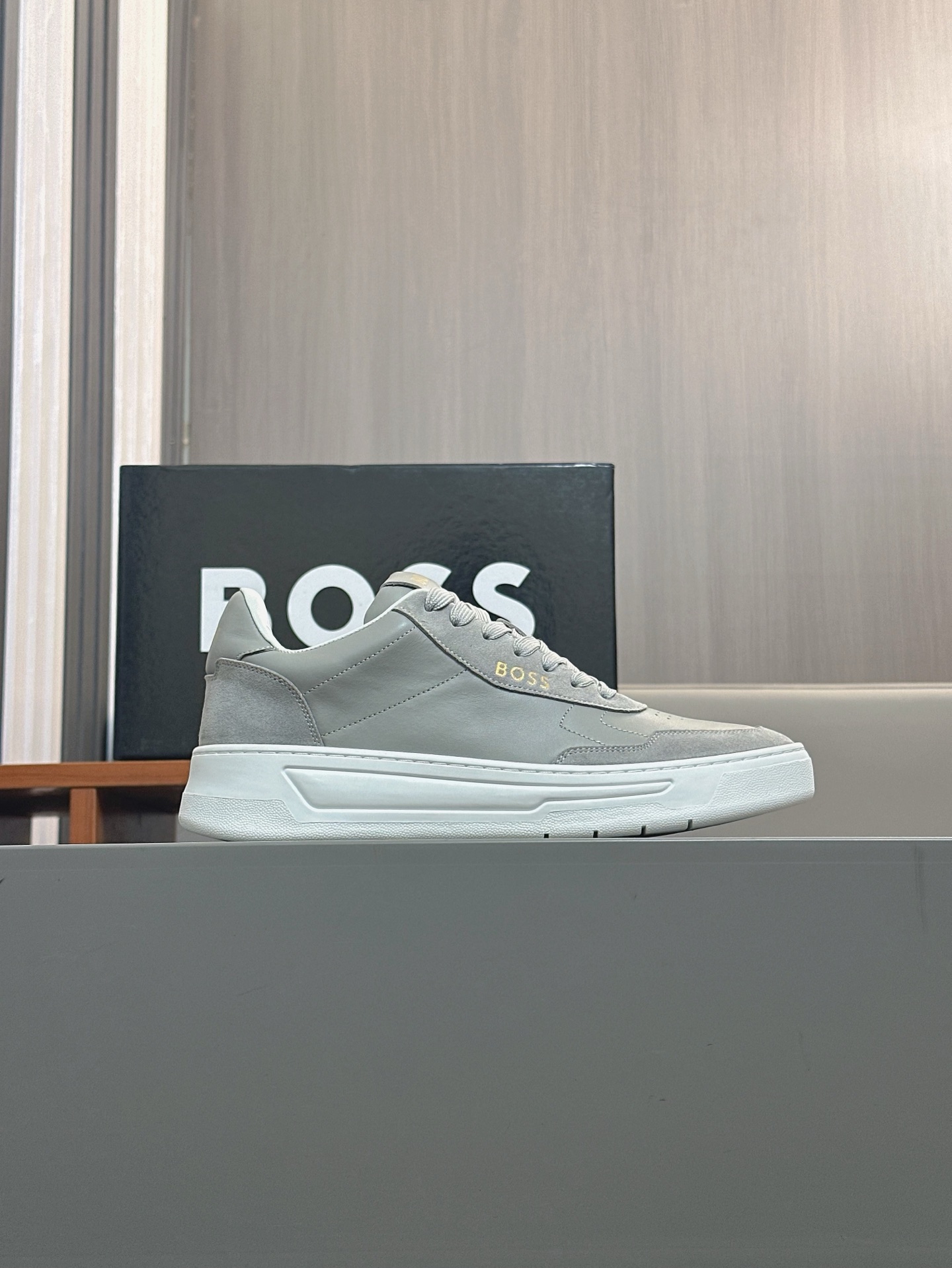 Boss zapatillas de deporte casuales de los hombres, molde abierto original, tela de piel importada, 