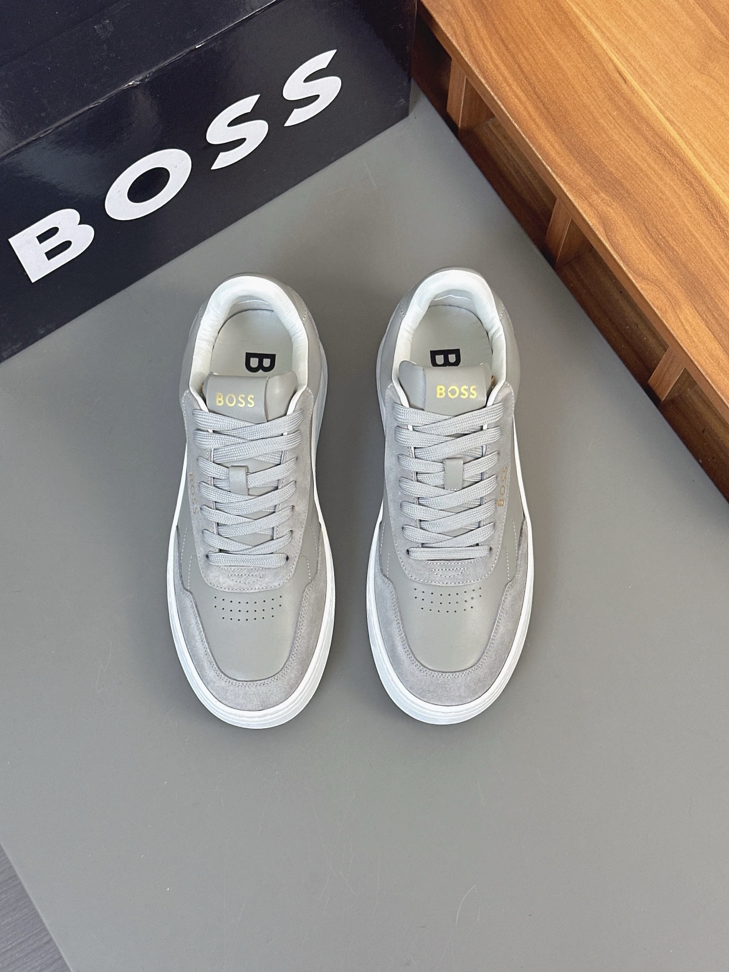 Boss zapatillas de deporte casuales de los hombres, molde abierto original, tela de piel importada, 