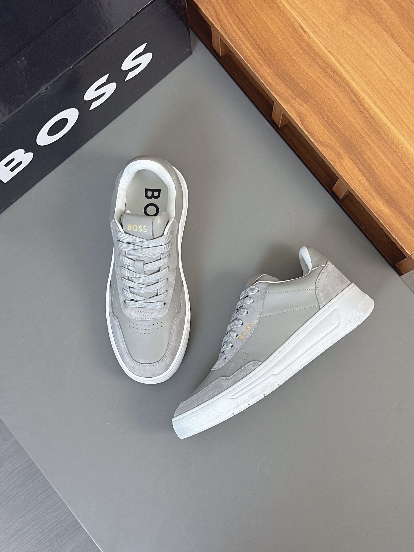 Boss zapatillas de deporte casuales de los hombres, molde abierto original, tela de piel importada, 