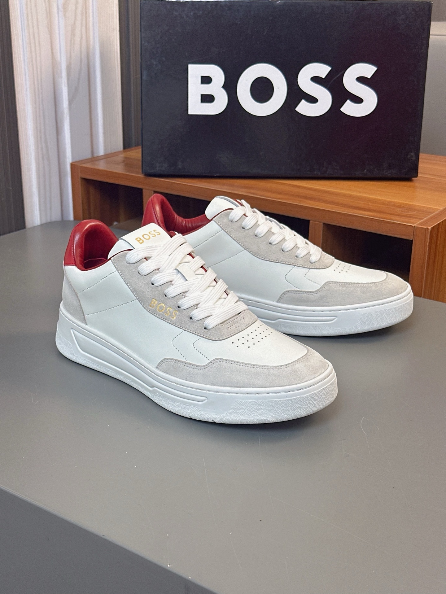 Boss zapatillas de deporte casuales de los hombres, molde abierto original, tela de piel importada, 