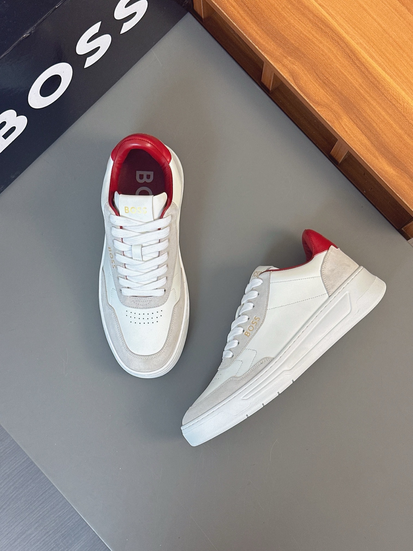 Boss zapatillas de deporte casuales de los hombres, molde abierto original, tela de piel importada, 