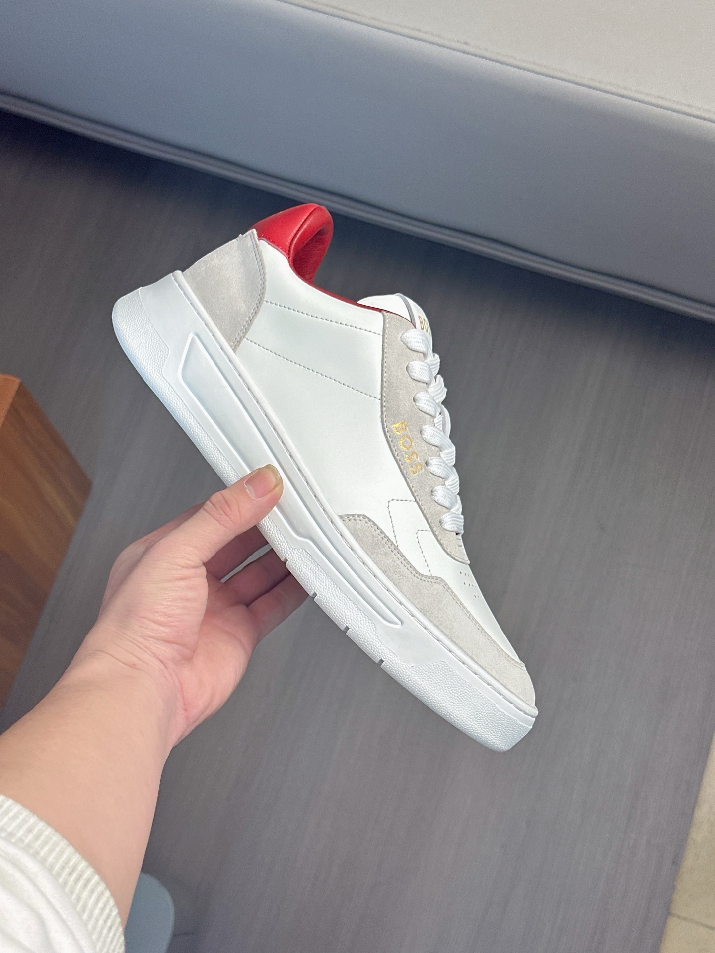 Boss zapatillas de deporte casuales de los hombres, molde abierto original, tela de piel importada, 