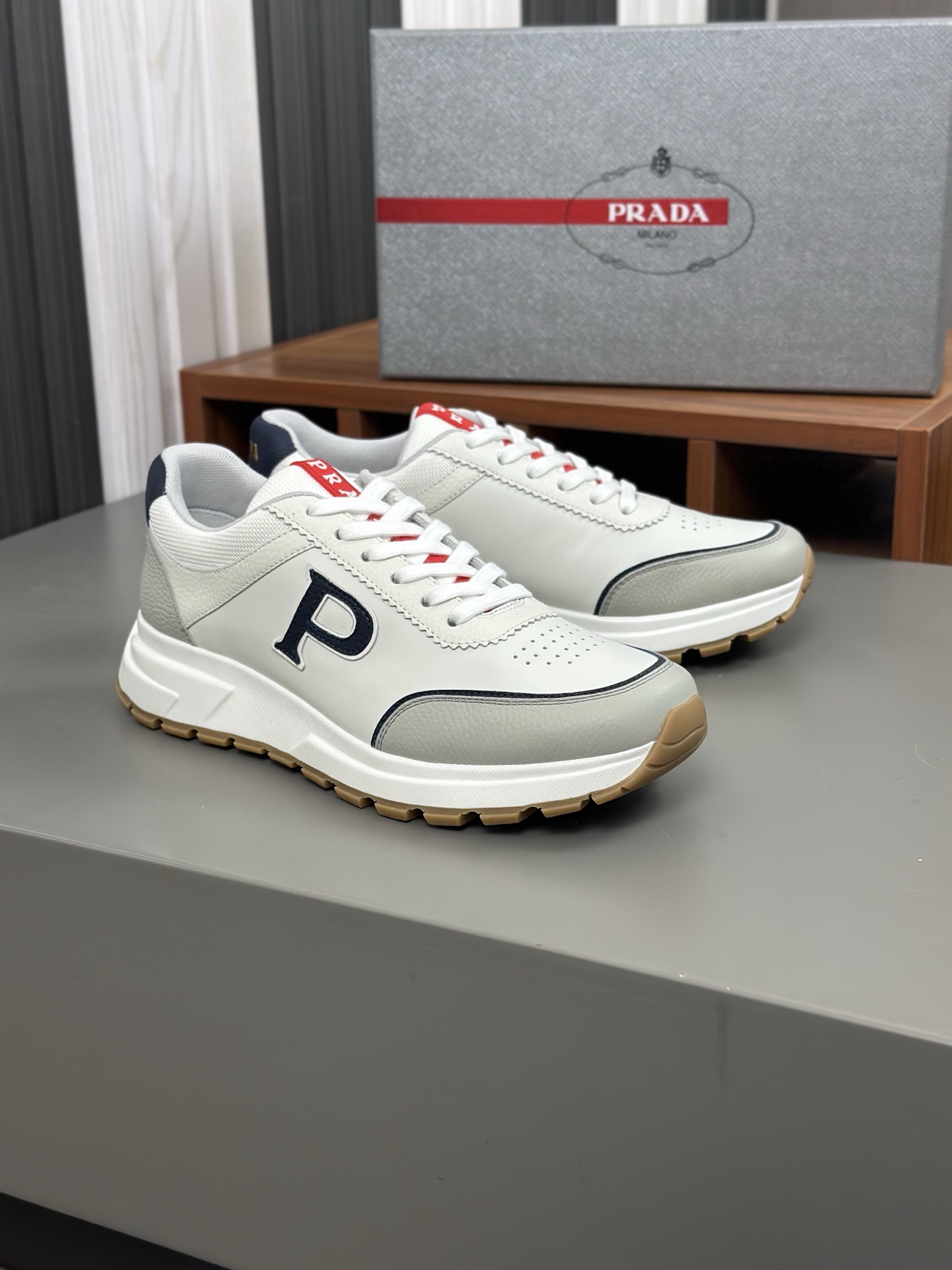 Prada Men's Leather Sneakers White Casual Lace-Up Shoes Size 39-44 3 i1744054502257 1123 0 1