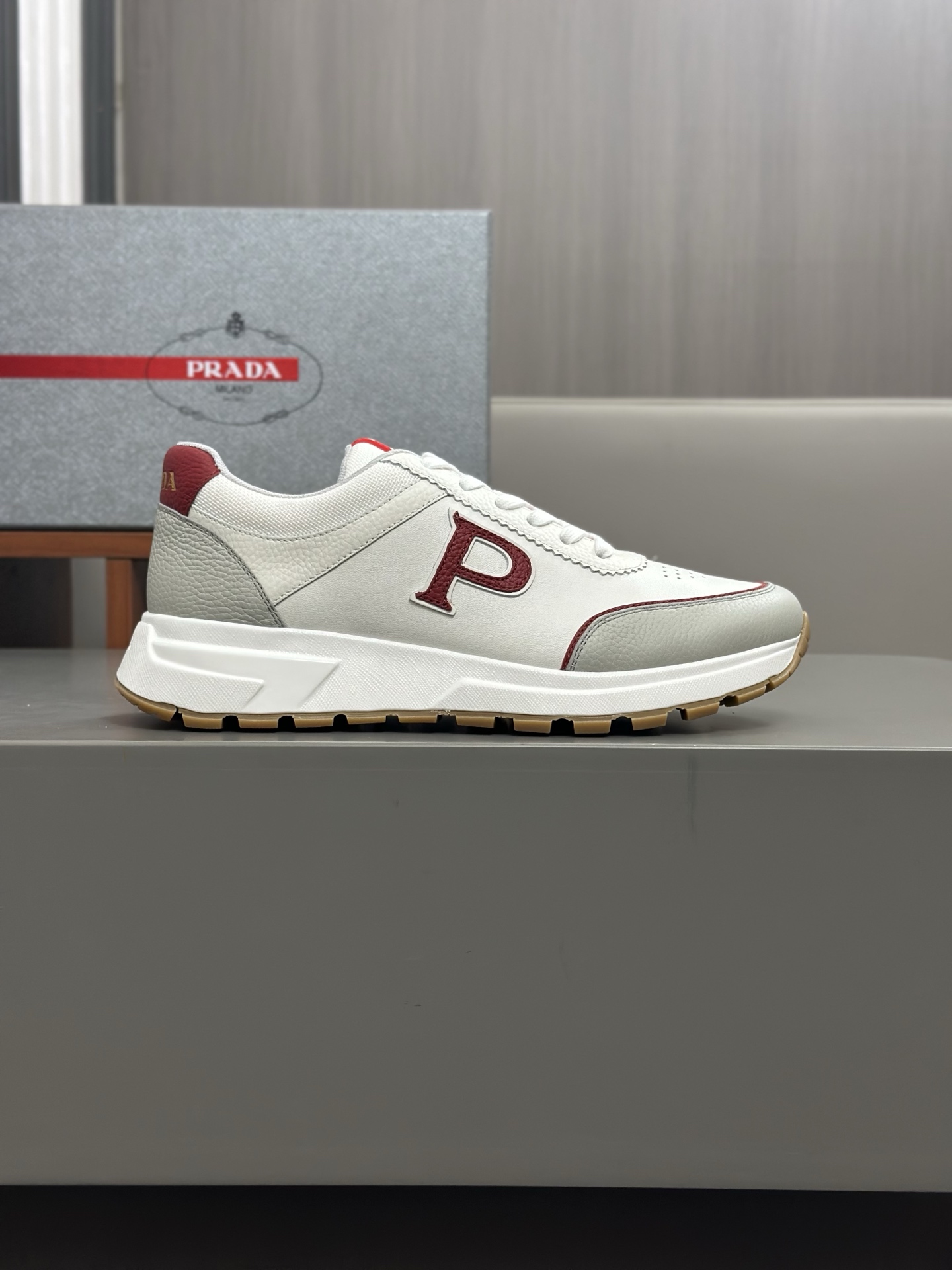 Prada Men's Leather Sneakers White with Red Accents Size 39-44 Italian Design 4 i1744054514852 8059 0 2