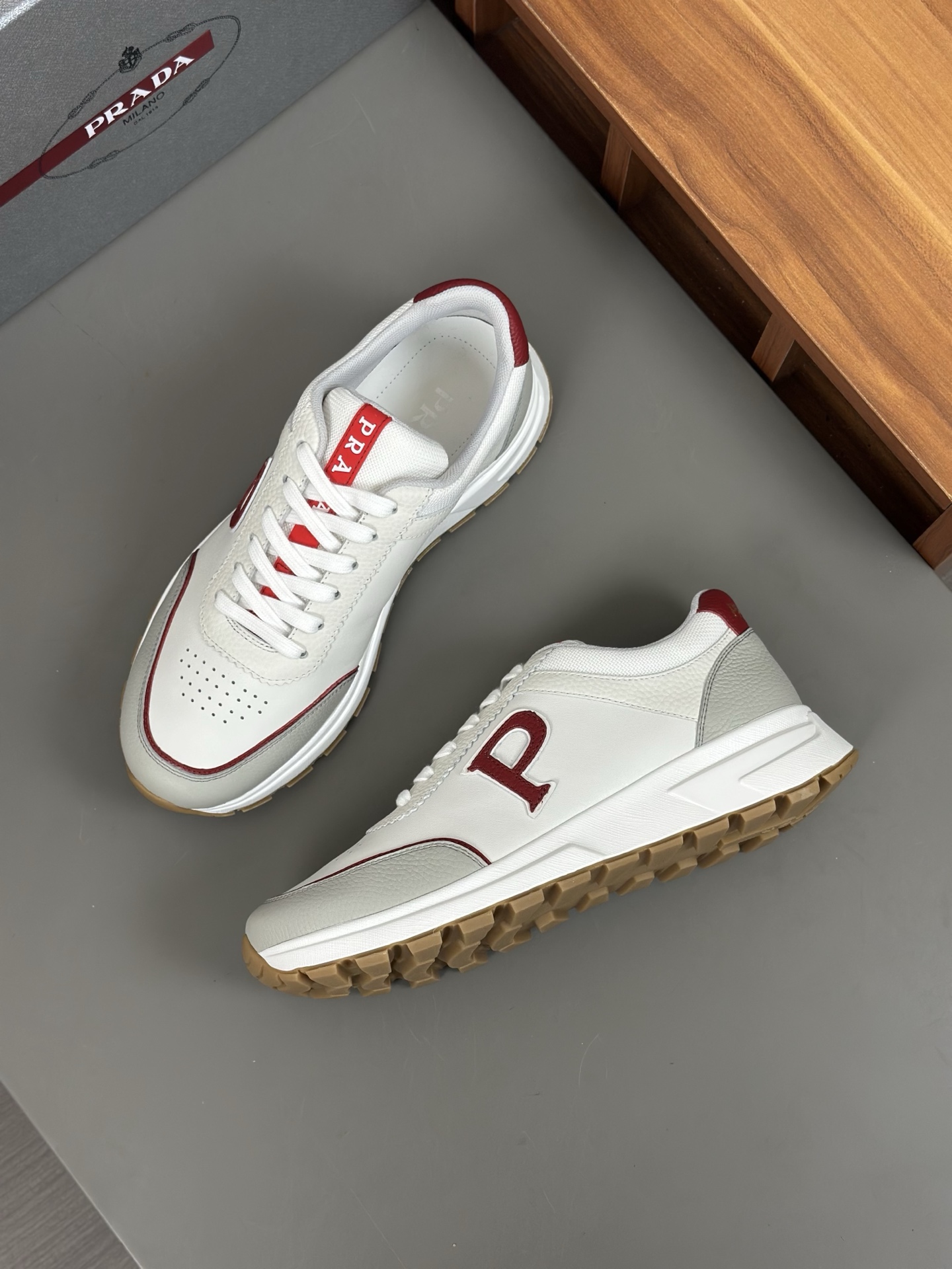 Prada Men's Leather Sneakers White with Red Accents Size 39-44 Italian Design 7 i1744054517204 1946 0 5