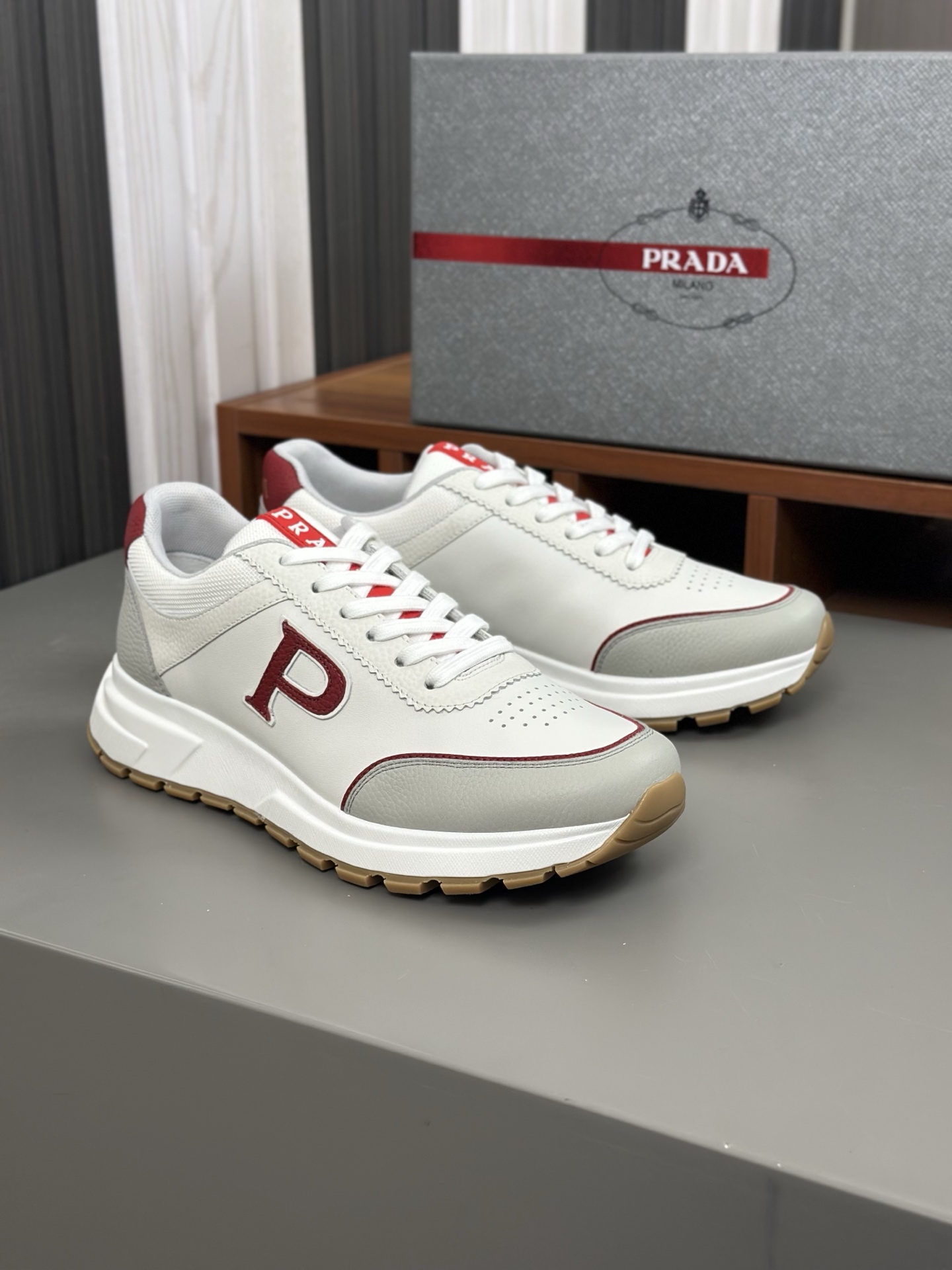 Prada Men's Leather Sneakers White with Red Accents Size 39-44 Italian Design 3 i1744054517284 8390 0 1