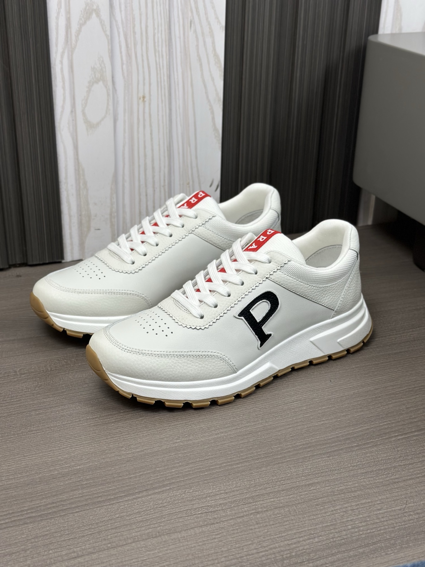 Prada Men's Leather Lace-Up Sneakers White, Ultra-Comfortable & Stylish 7 i1744054528631 1154 0 5