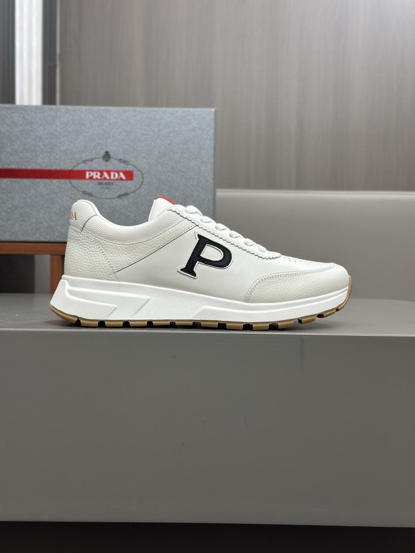 Prada Men's Leather Lace-Up Sneakers White, Ultra-Comfortable & Stylish 4 i1744054528663 1286 0 2