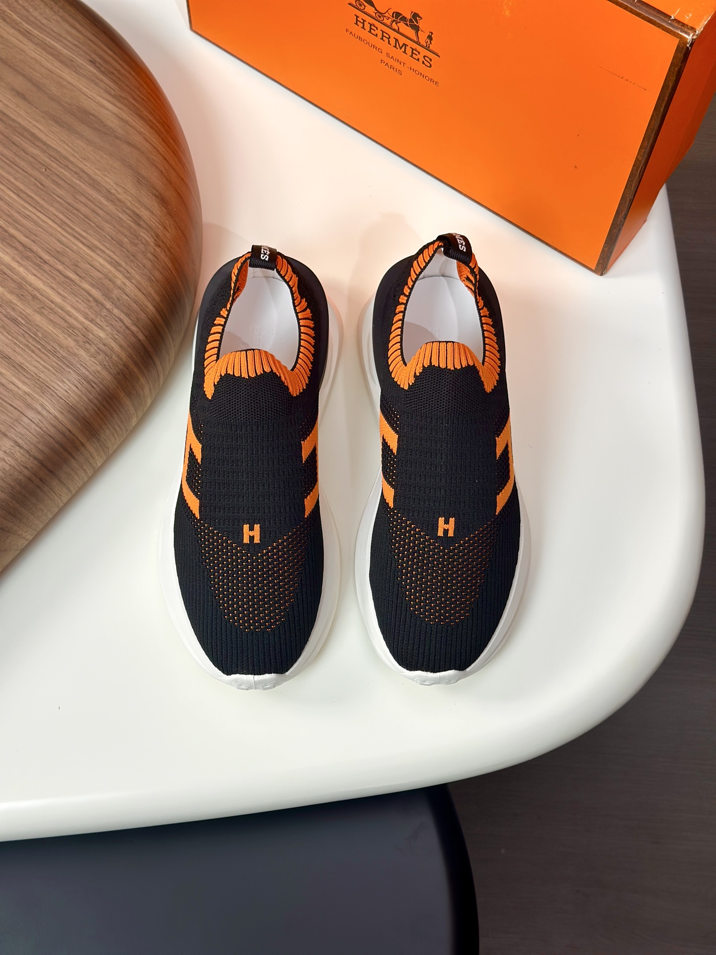 Hermès Men's Black & Orange Knitted Slip-On Sneakers - Size 39-44 1 i1749967408794 5440 0 0
