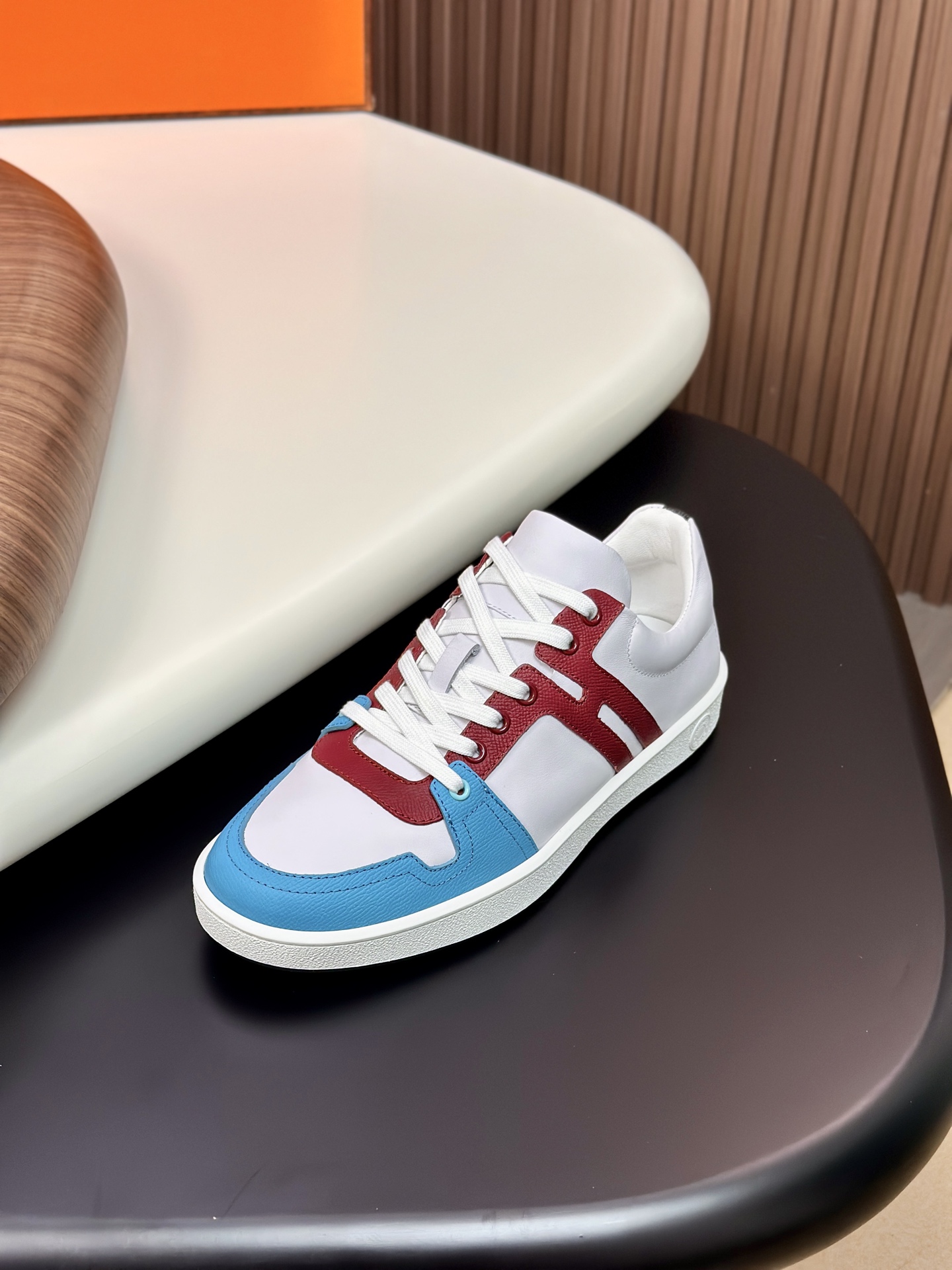 Hermès Men's White Leather Sneaker with Blue and Brown Trim, Sizes 39-44 7 i1749967588915 9437 0 5
