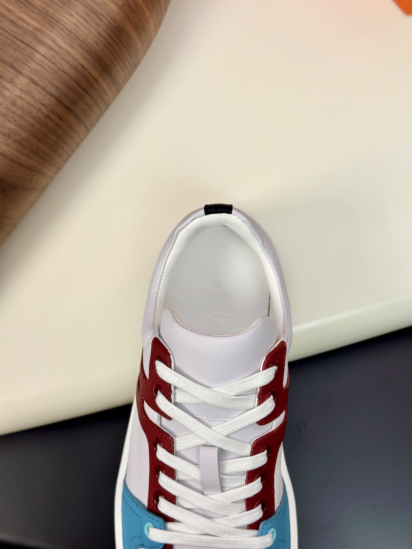 Hermès Men's White Leather Sneaker with Blue and Brown Trim, Sizes 39-44 10 i1749967591964 9218 0 8