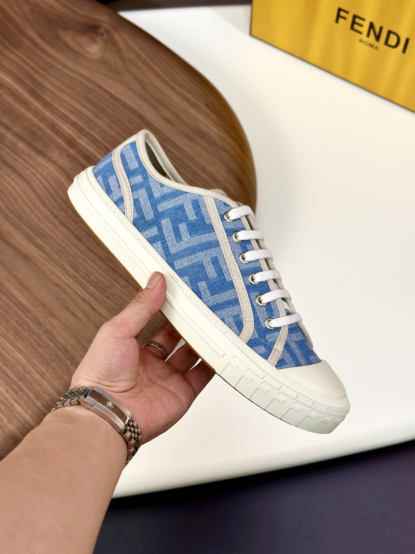 Fendi FendiMatch Sneakers Blue FF Motif Canvas Lace-Up, Couple Style Shoes 5 i1750144319032 5302 0 3