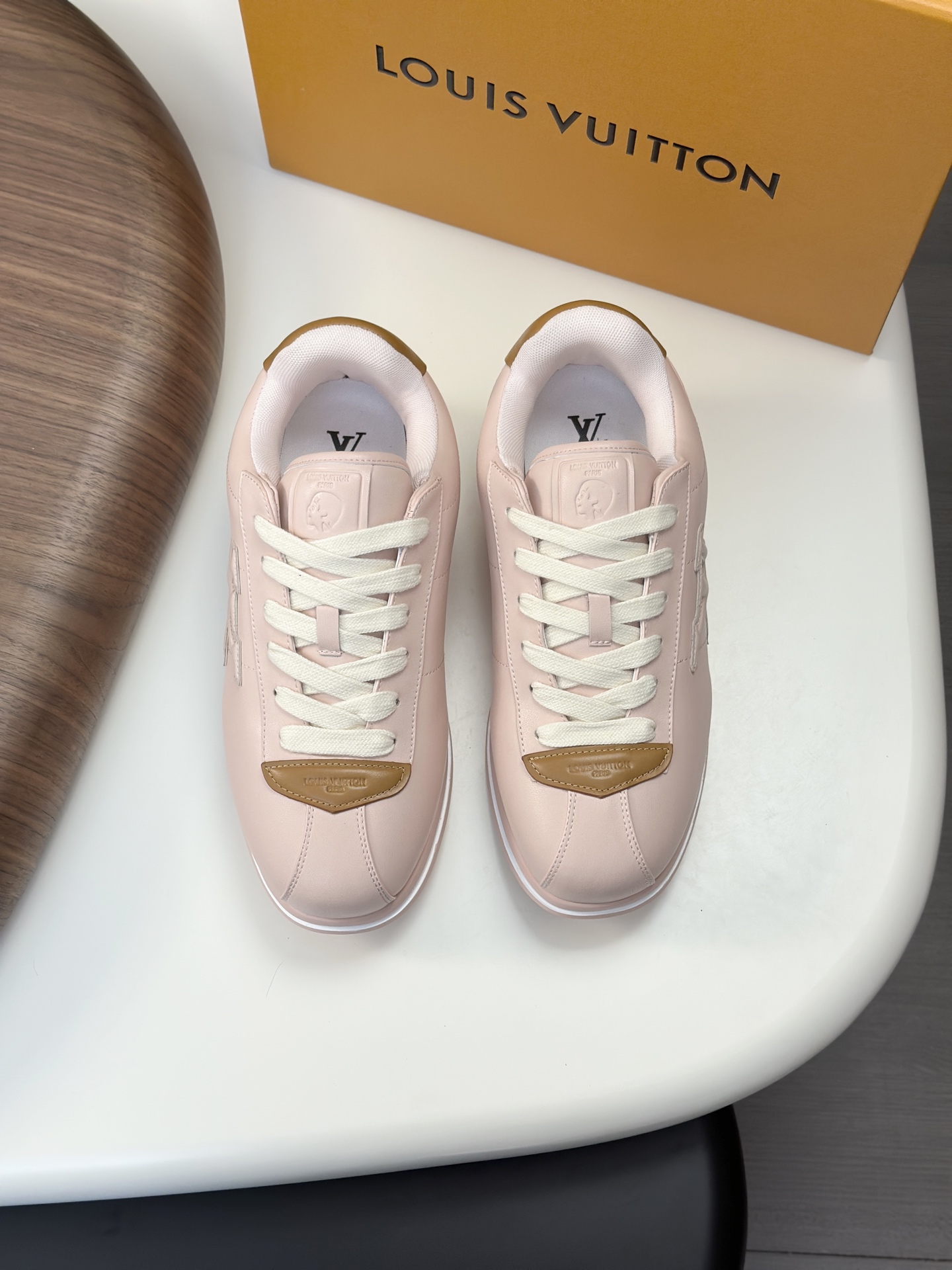 Louis Vuitton Men's Pink Leather Low-Top Sneakers Designer Athletic Shoes