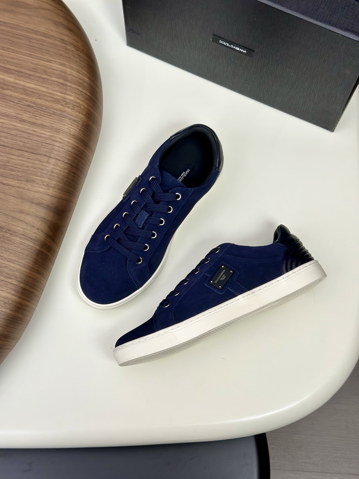 Dolce&Gabbana Men's Blue Suede Leather Casual Sneakers with Metal Logo Accent 6 i1758624572183 1773 0 4