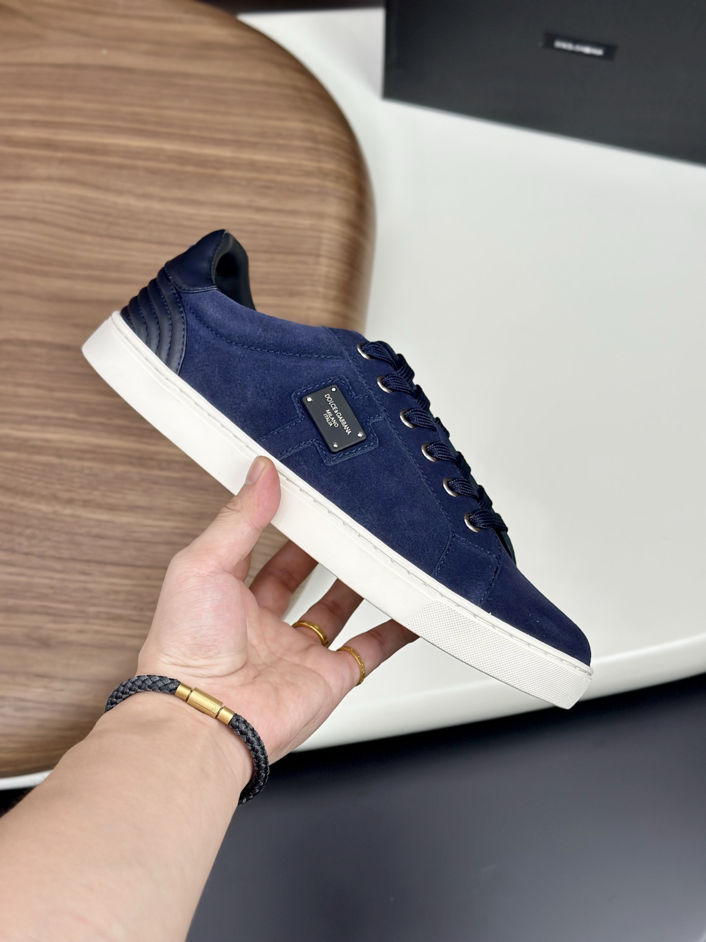 Dolce&Gabbana Men's Blue Suede Leather Casual Sneakers with Metal Logo Accent 5 i1758624572327 7516 0 3
