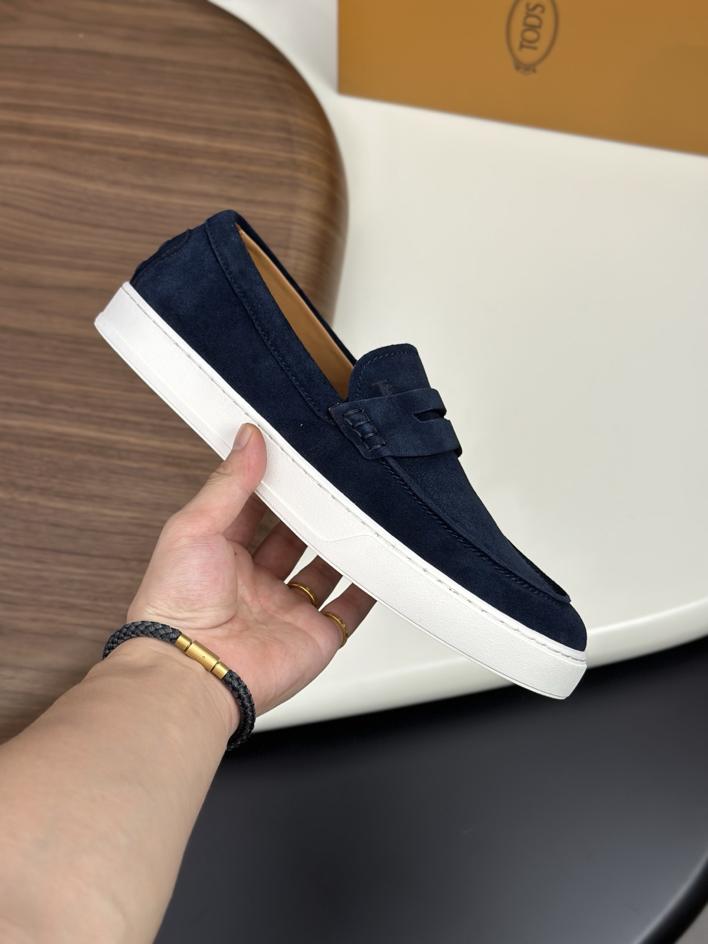 TOD'S Men's Suede Leather Loafers with Raffia Trim & Rubber Pebble Outsole 4 i1758626157076 3381 0 2