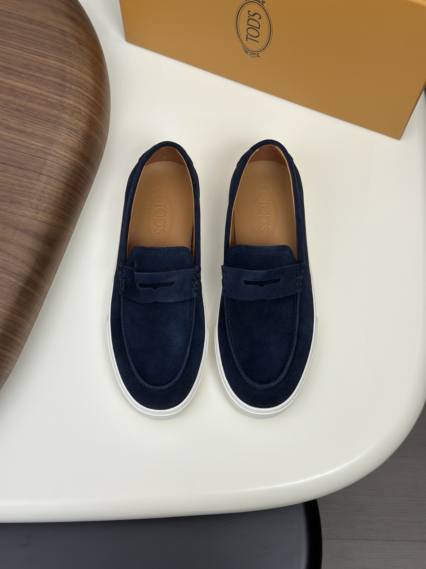 TOD'S Men's Suede Leather Loafers with Raffia Trim & Rubber Pebble Outsole