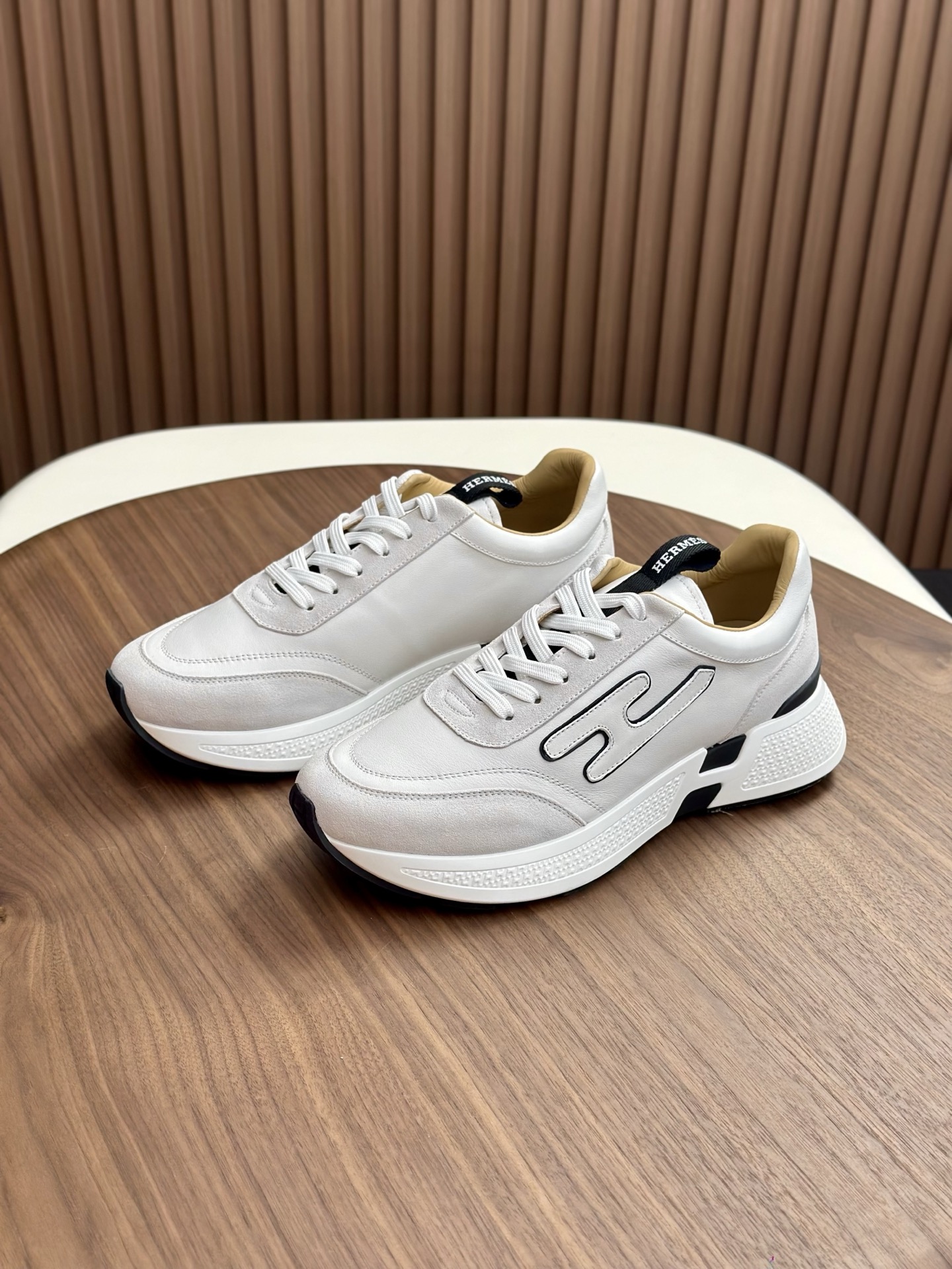 Hermes Men's White Leather & Canvas Sneakers with 'H' Stitching - Size 39-44 5 i1760338929625 3228 0 3