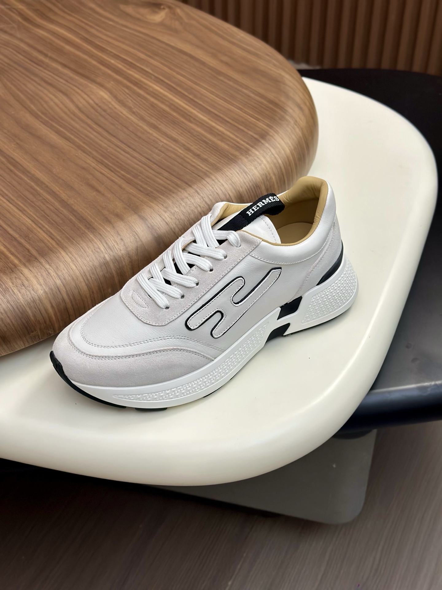 Hermes Men's White Leather & Canvas Sneakers with 'H' Stitching - Size 39-44 7 i1760338929688 9718 0 5