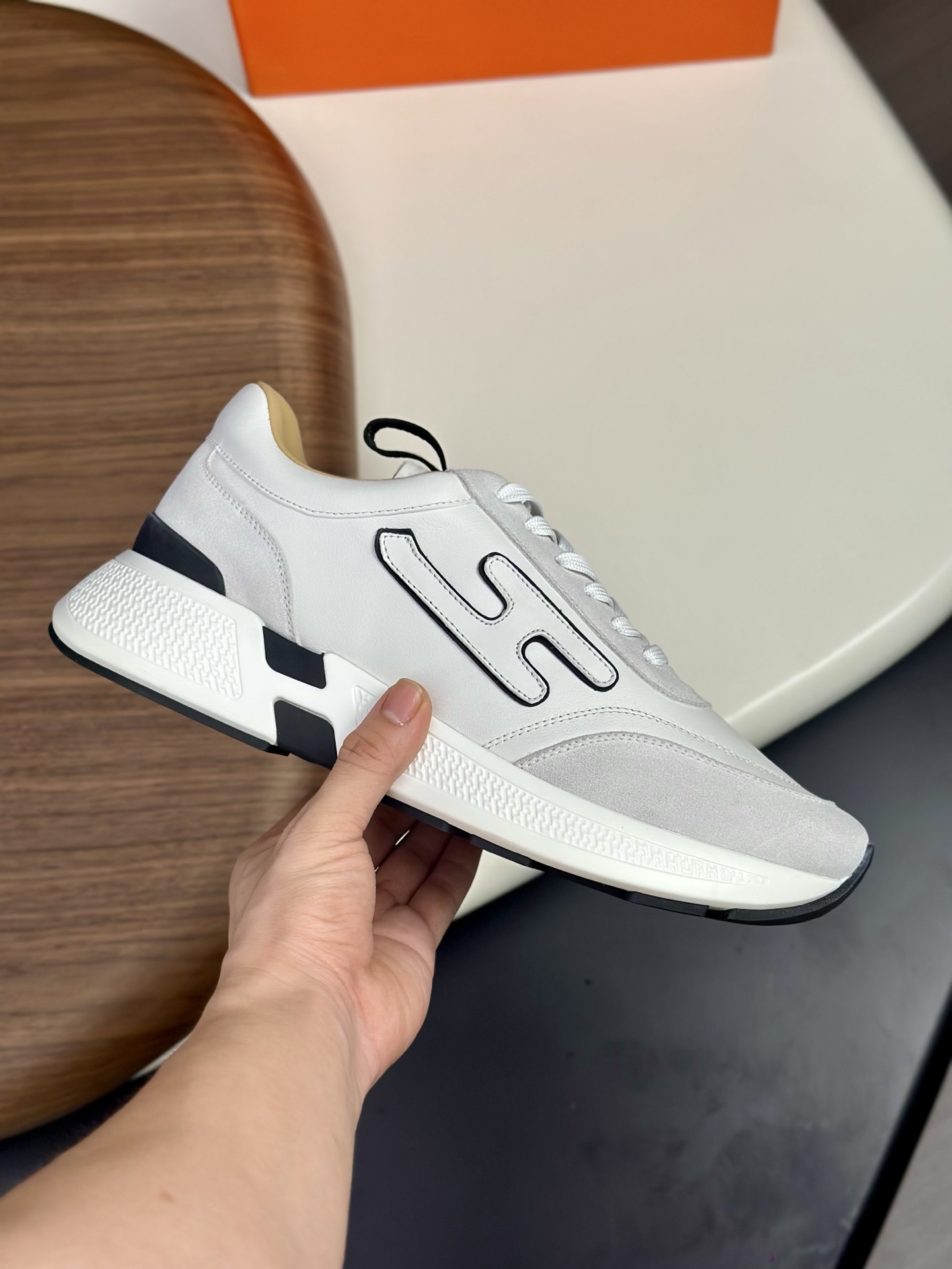 Hermes Men's White Leather & Canvas Sneakers with 'H' Stitching - Size 39-44 6 i1760338930425 3173 0 4