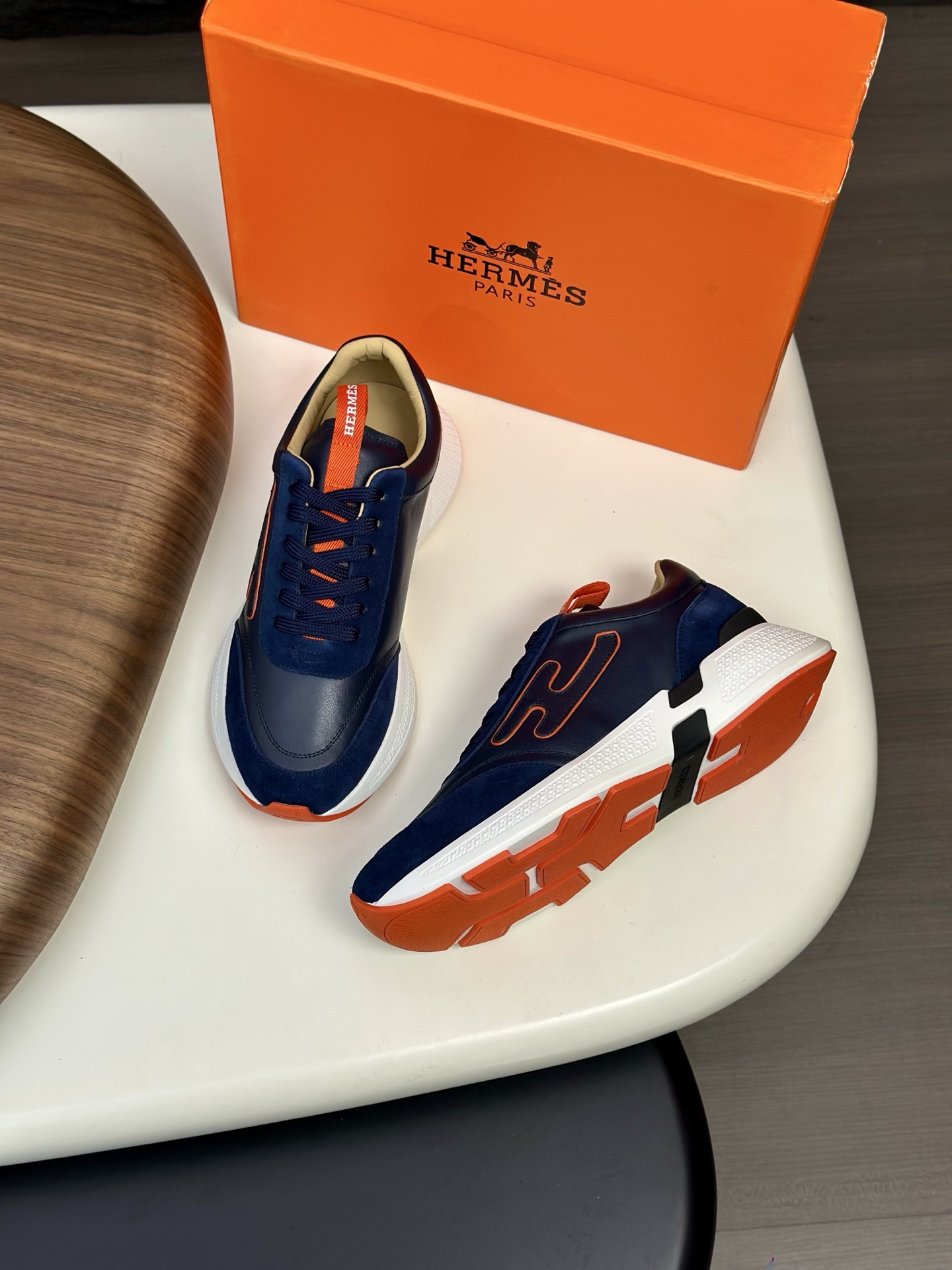 Hermes Men's Navy Leather & Canvas Sneakers with 'H' Motif - Size 39-44 2 i1760338987038 8711 0 1