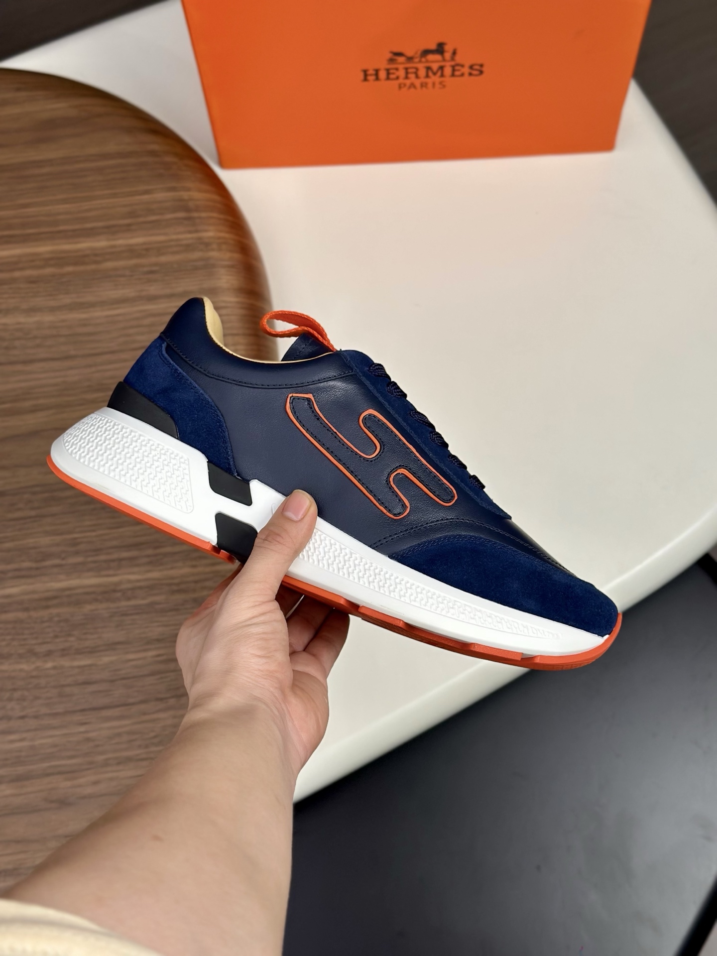 Hermes Men's Navy Leather & Canvas Sneakers with 'H' Motif - Size 39-44 3 i1760338987105 4227 0 2