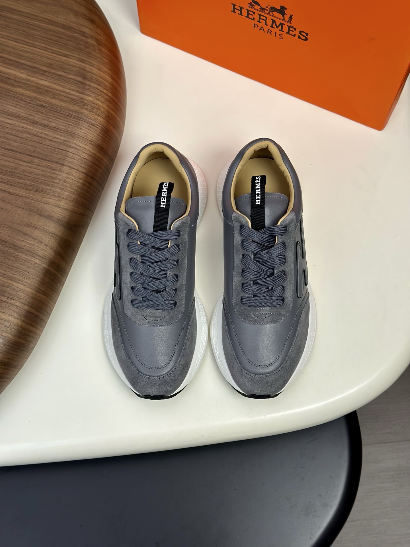 Hermès Men's Grey Leather & Canvas Sneakers with 'H' Motif, Sizes 39-44 1 i1760339017539 8249 0 0