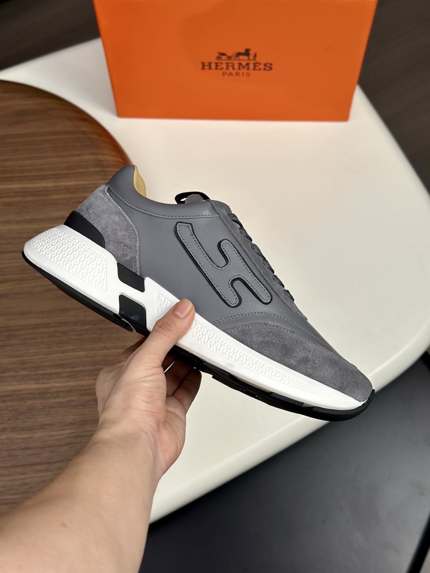 Hermès Men's Grey Leather & Canvas Sneakers with 'H' Motif, Sizes 39-44 5 i1760339017607 8829 0 4