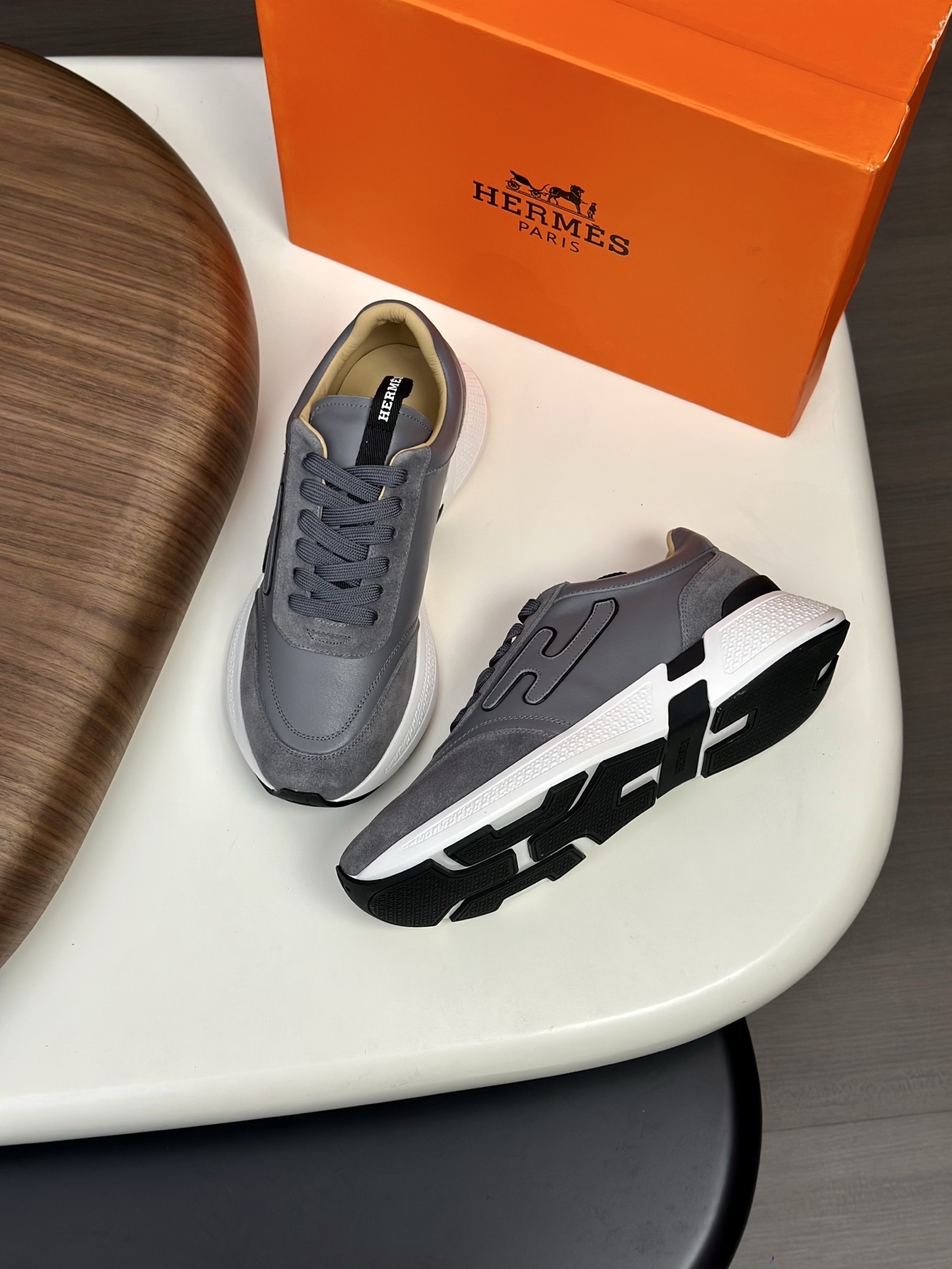 Hermès Men's Grey Leather & Canvas Sneakers with 'H' Motif, Sizes 39-44 2 i1760339018470 9374 0 1