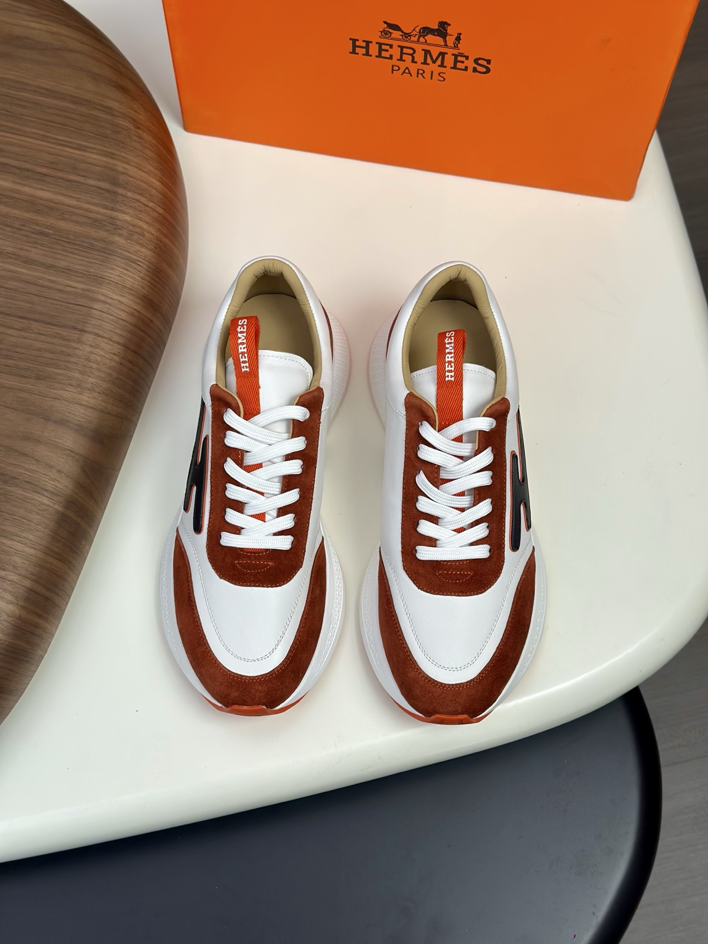 Hermes Men's White Leather & Suede Sneakers with 'H' Motif - Size 39-44 2 i1760339032736 4443 0 0