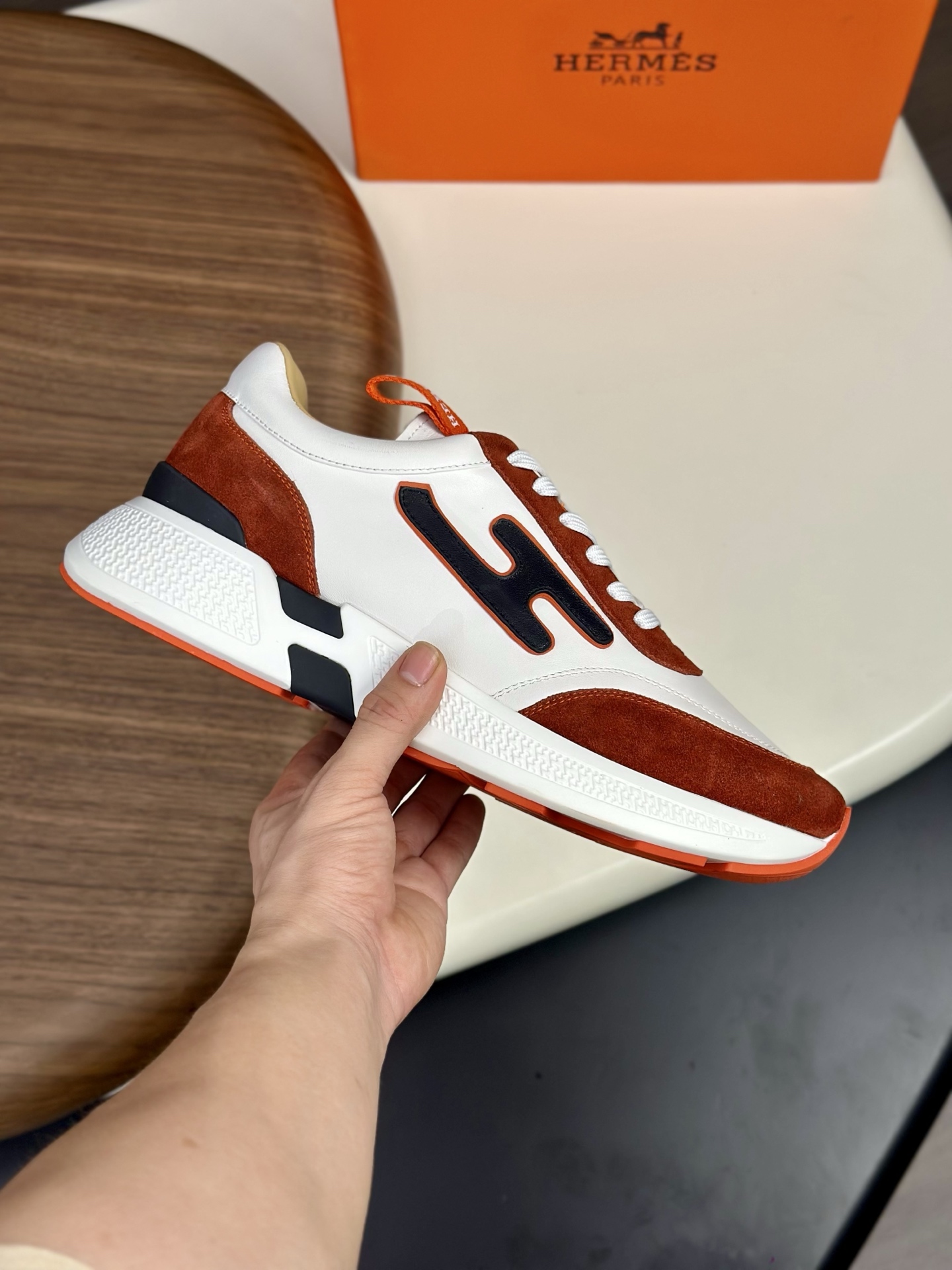 Hermes Men's White Leather & Suede Sneakers with 'H' Motif - Size 39-44 5 i1760339032822 6954 0 3
