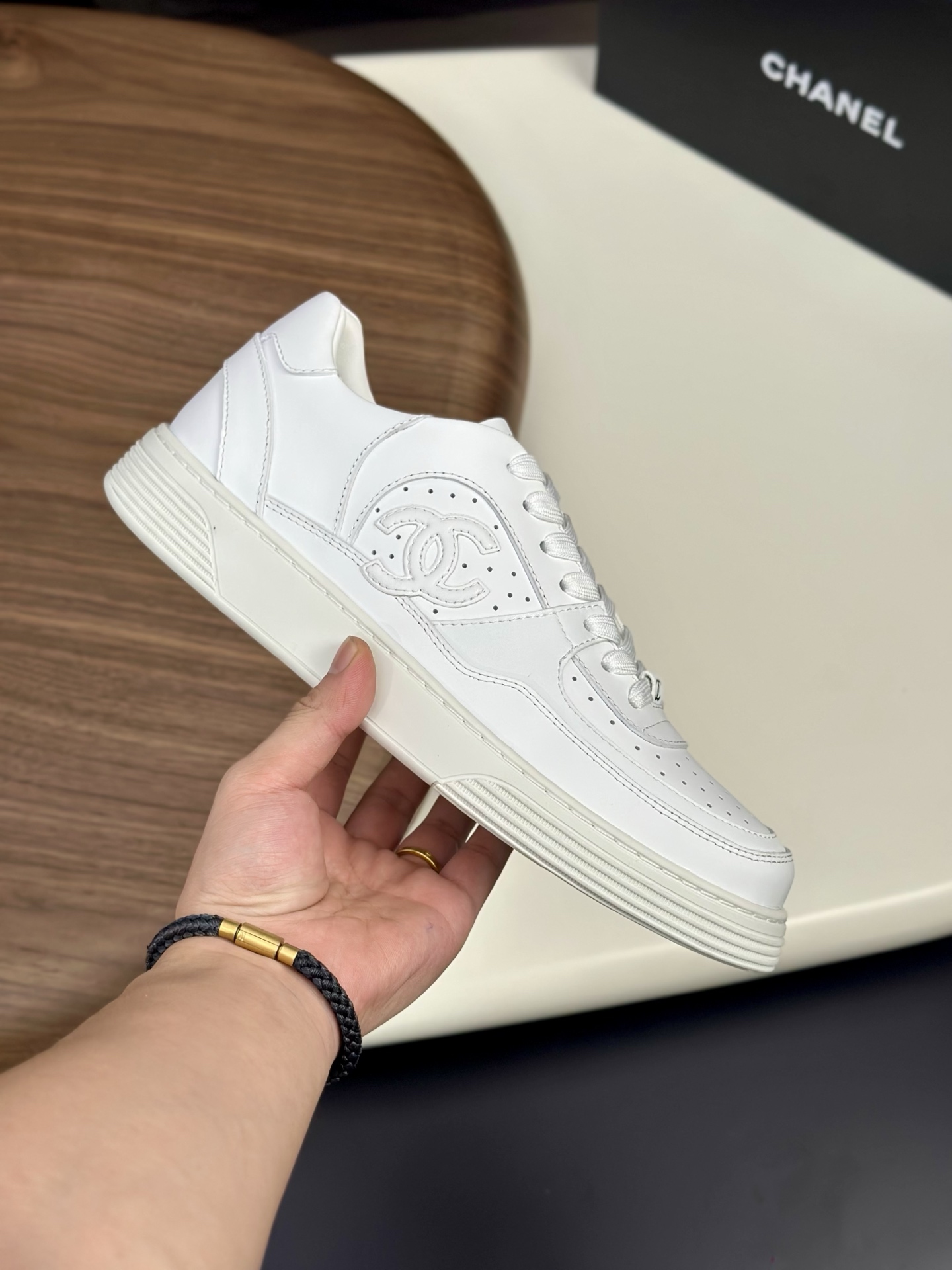 Chanel White Leather Sneakers Women's Italian Suede Reflective Trim Shoes 4 i1760339837106 8823 0 8