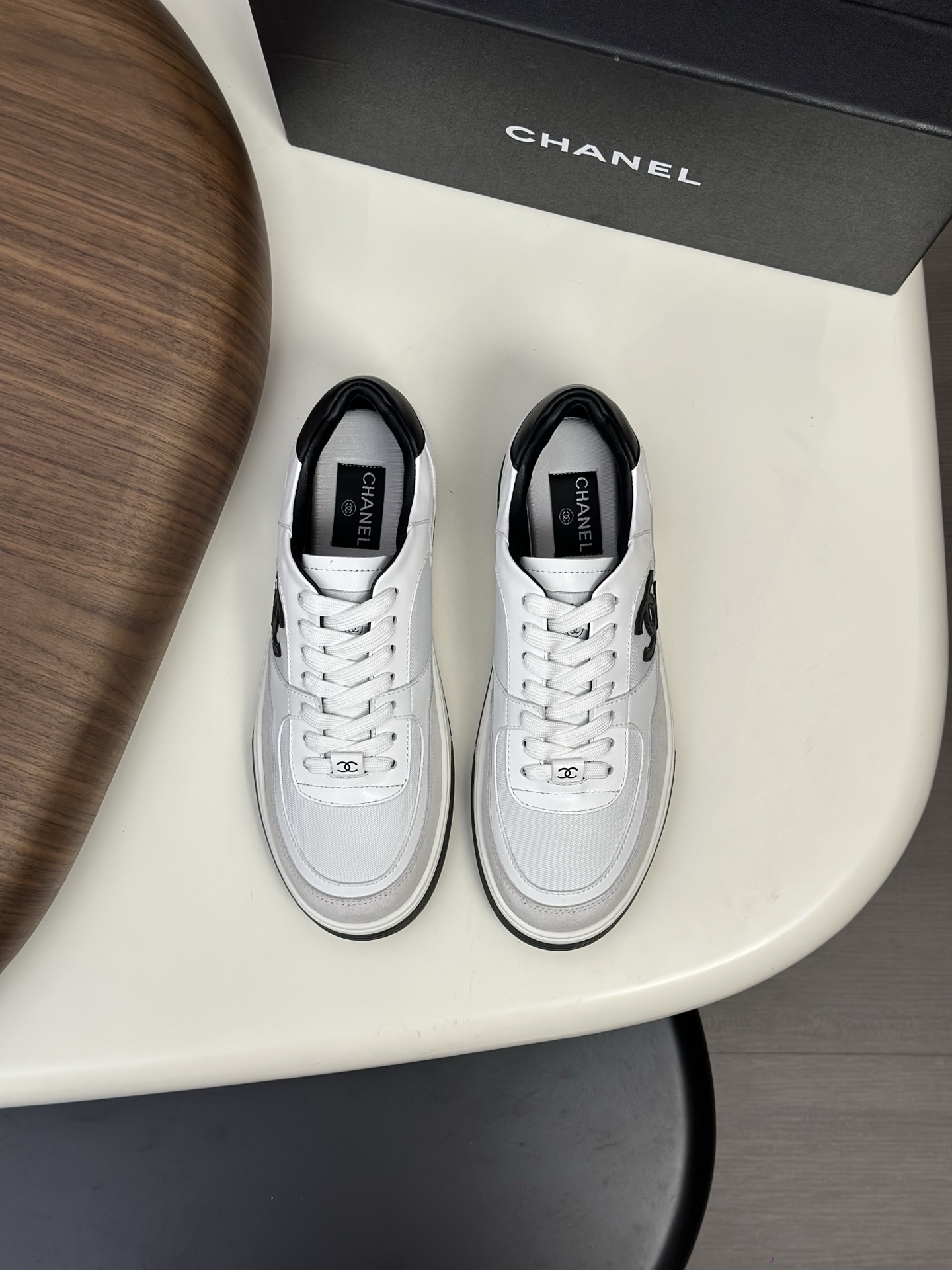 Chanel Women's White Suede and Leather Fashion Sneakers